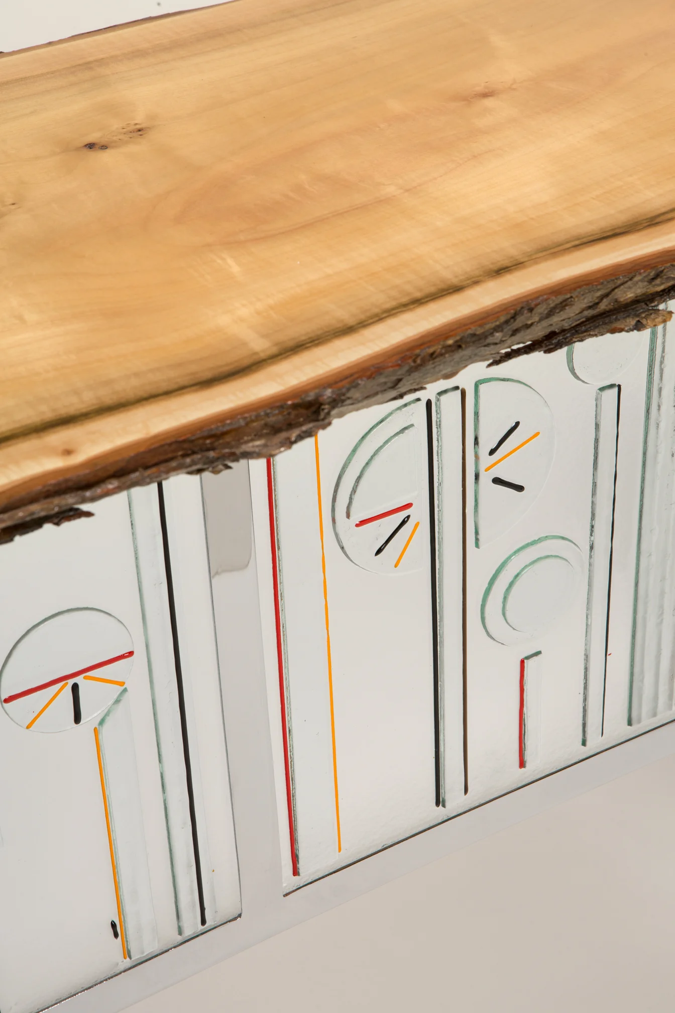 Detail Image of Fused Glass Table with Maple Top.