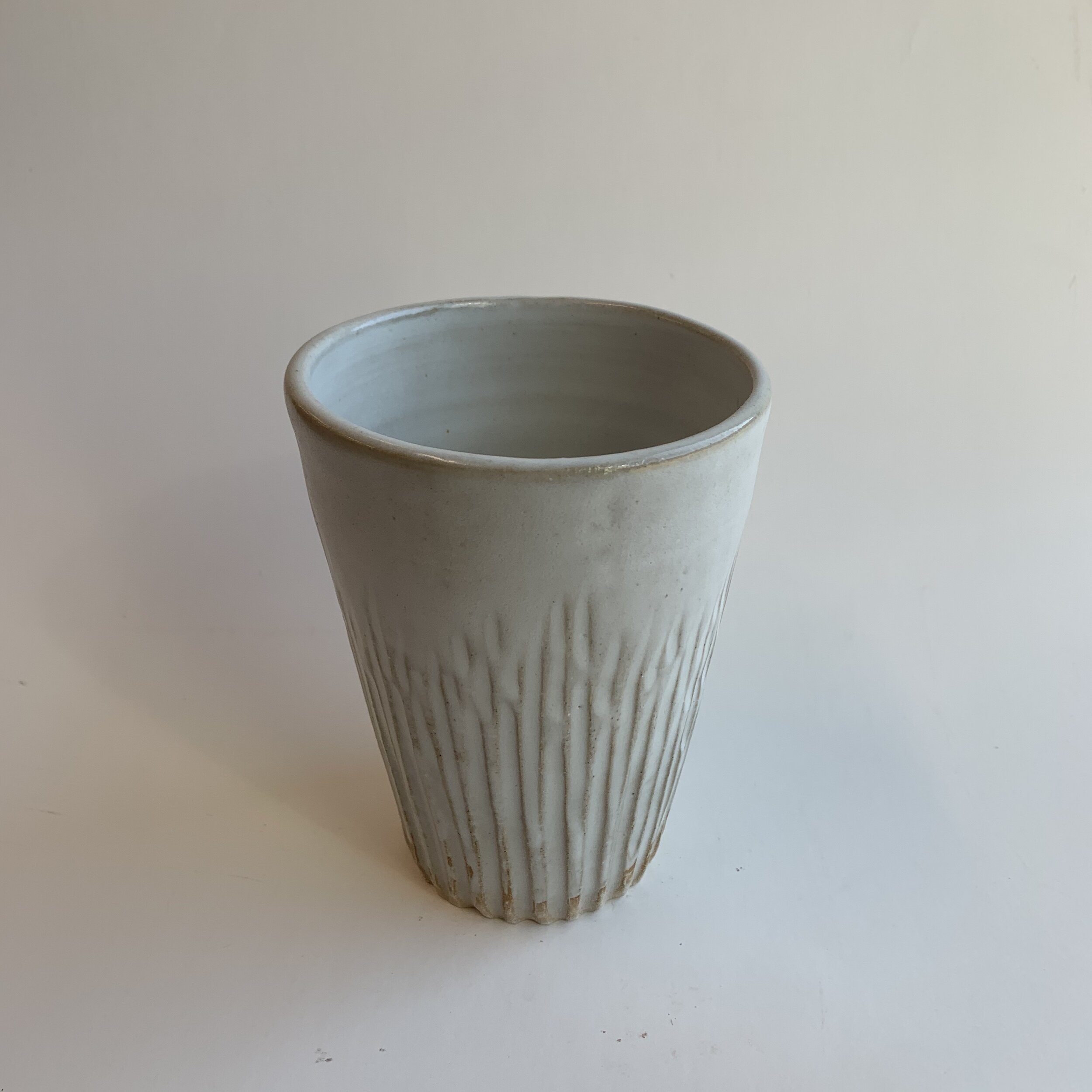 White Vertical Carved Vase
