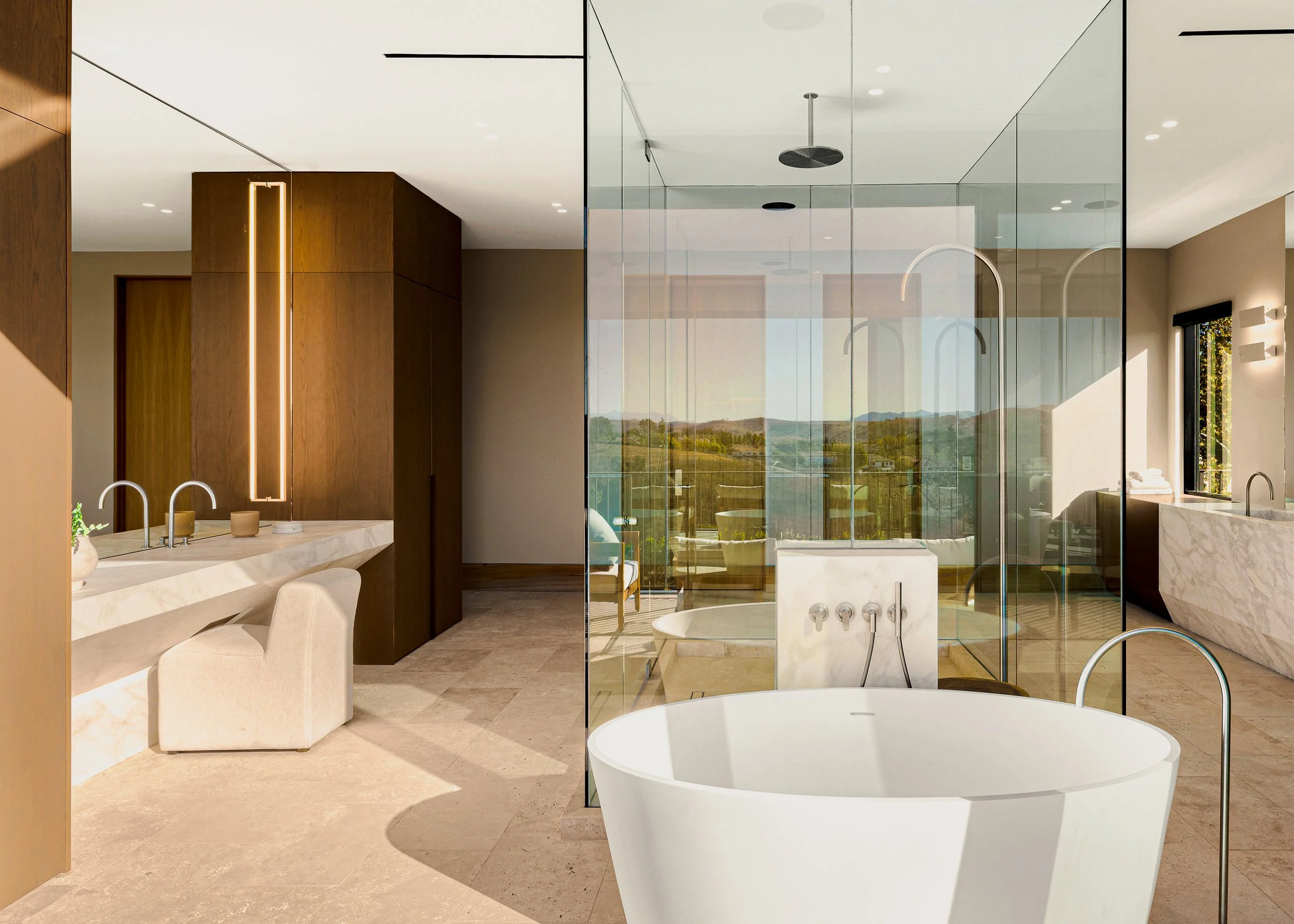 Architecture and design photography of a modern bathroom with refined materials and details