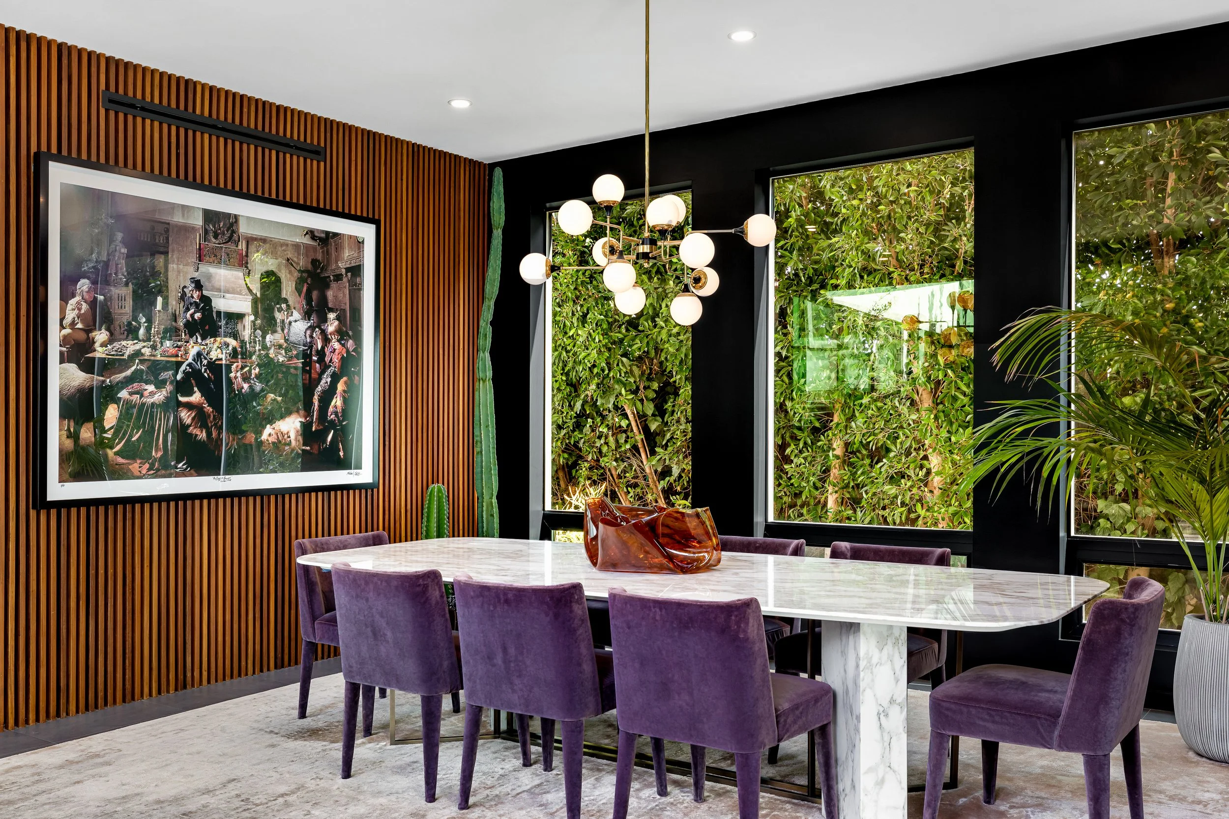 Interior design photography of a Los Angeles dining room with refined styling.