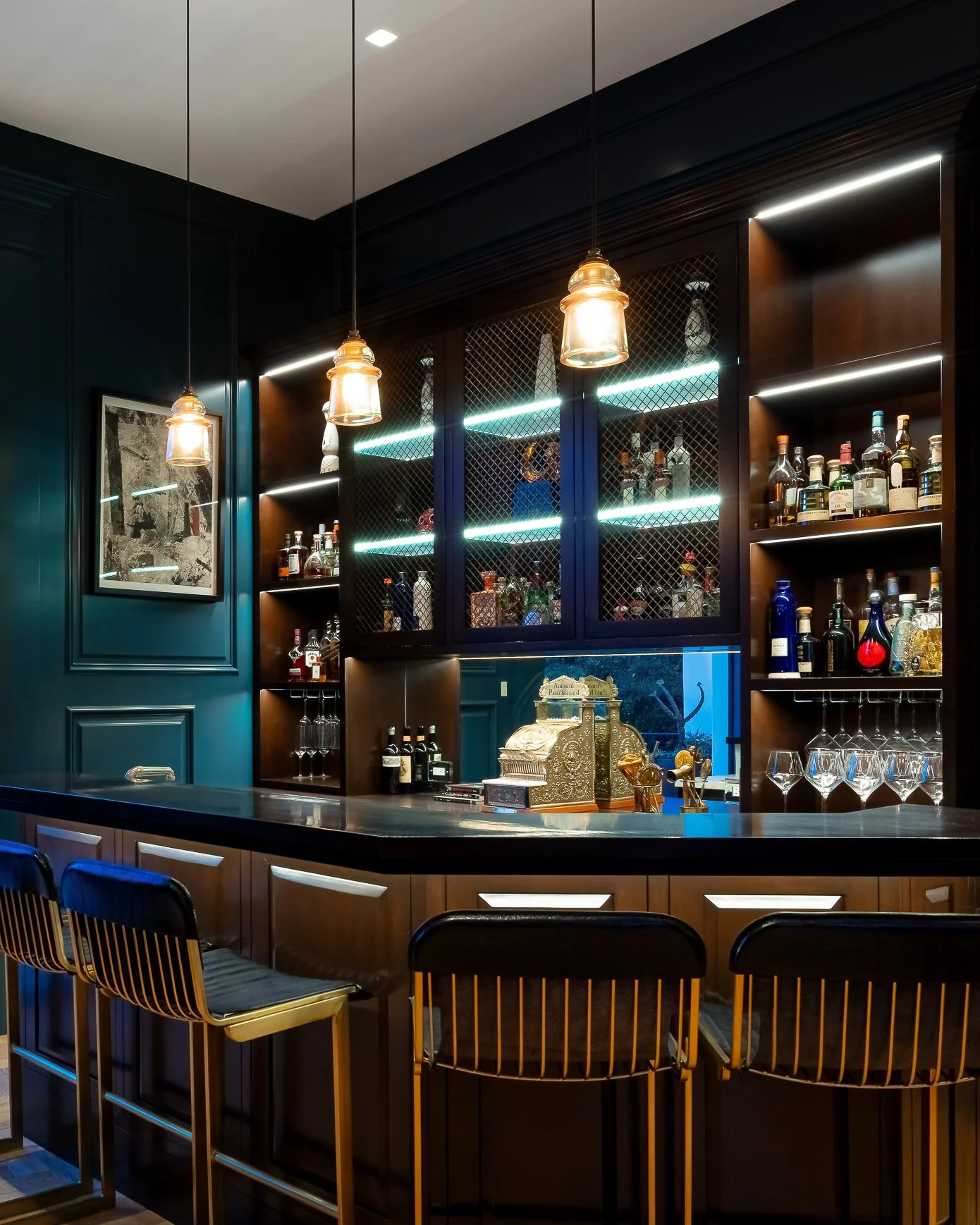 Hollywood Hills real estate photography of a luxury bar and lounge area