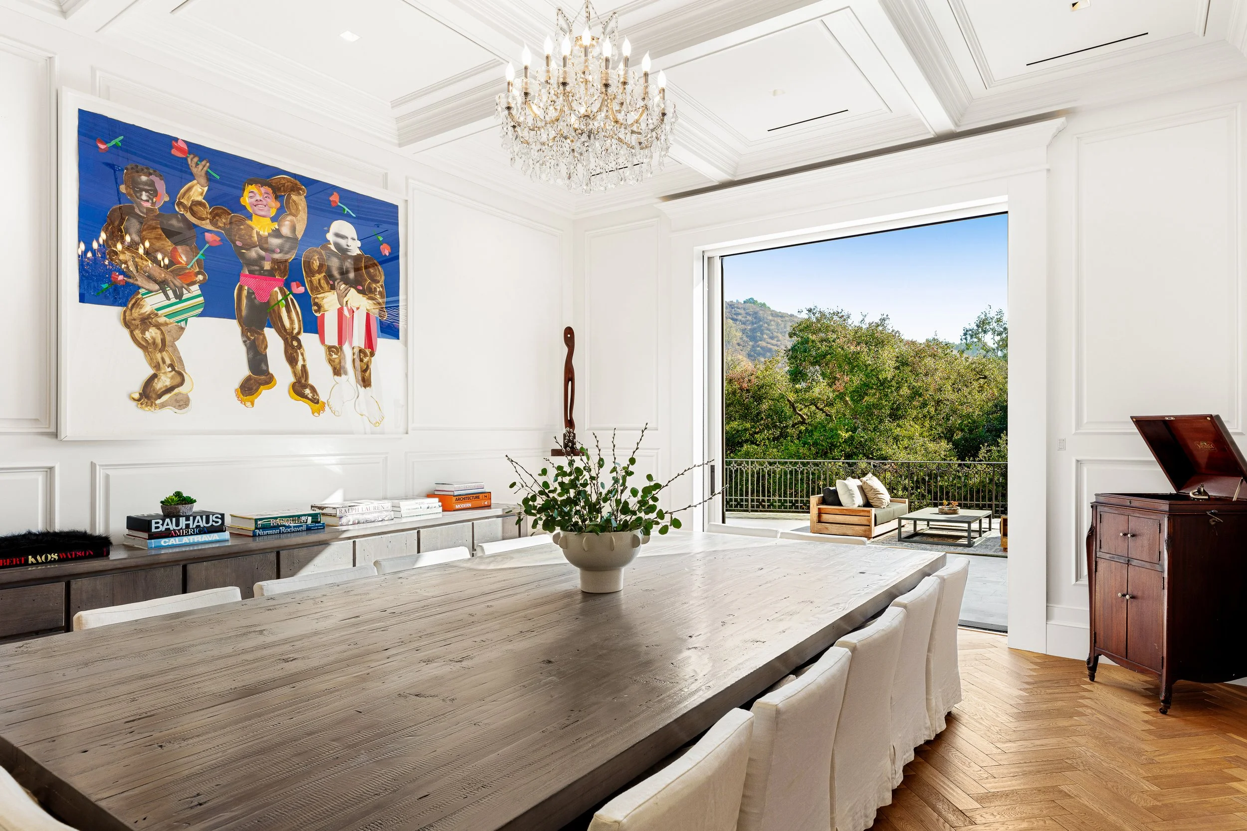 Interior real estate photography of a Hollywood Hills dining room in a luxury home.