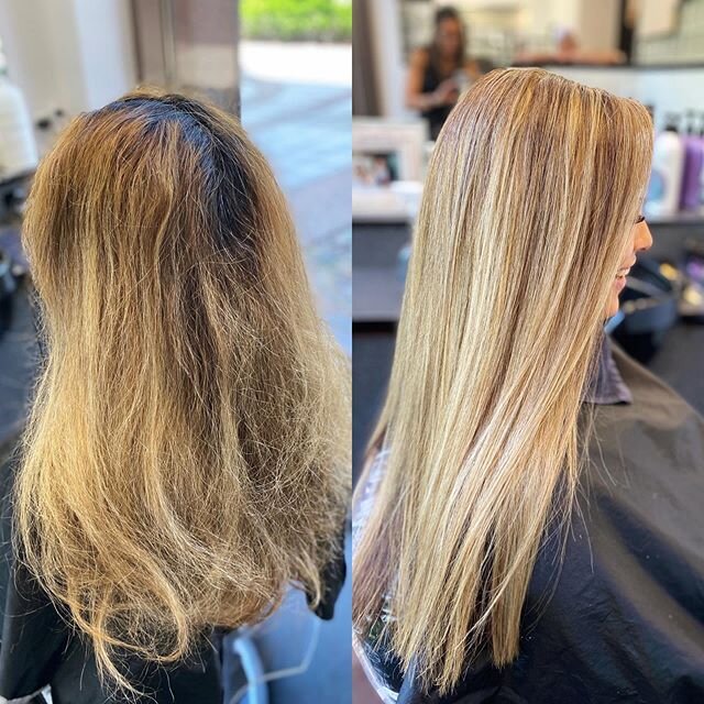 Transformation Monday bye bye quarantine hair! #myclientsarethebest #beforeandafter #oligopro #paishauproducts #caluragloss #framarbrushes #olaplex