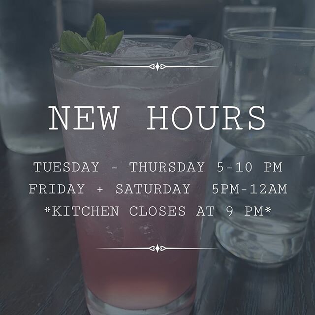 We&rsquo;ve got new hours for ya and can&rsquo;t wait to see you next week for dinner 🥂.⠀
⠀
As usual, reservations are recommended. Earlier reservations are kindly asked to stay within a 1.5 hour dining slot. To make a reso, please head to our link 