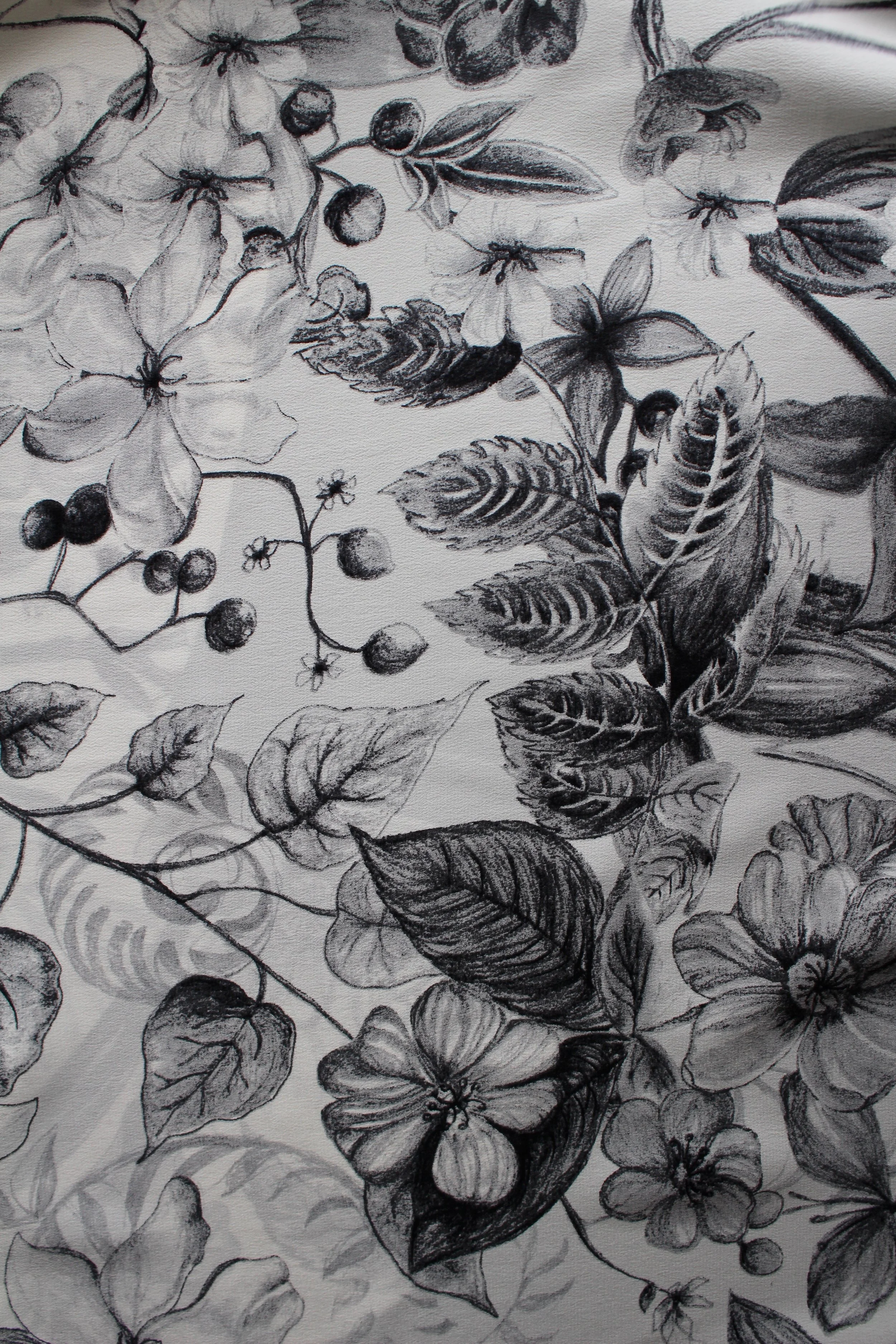 100% Silk Crepe De Chine White:Black Floral.jpg