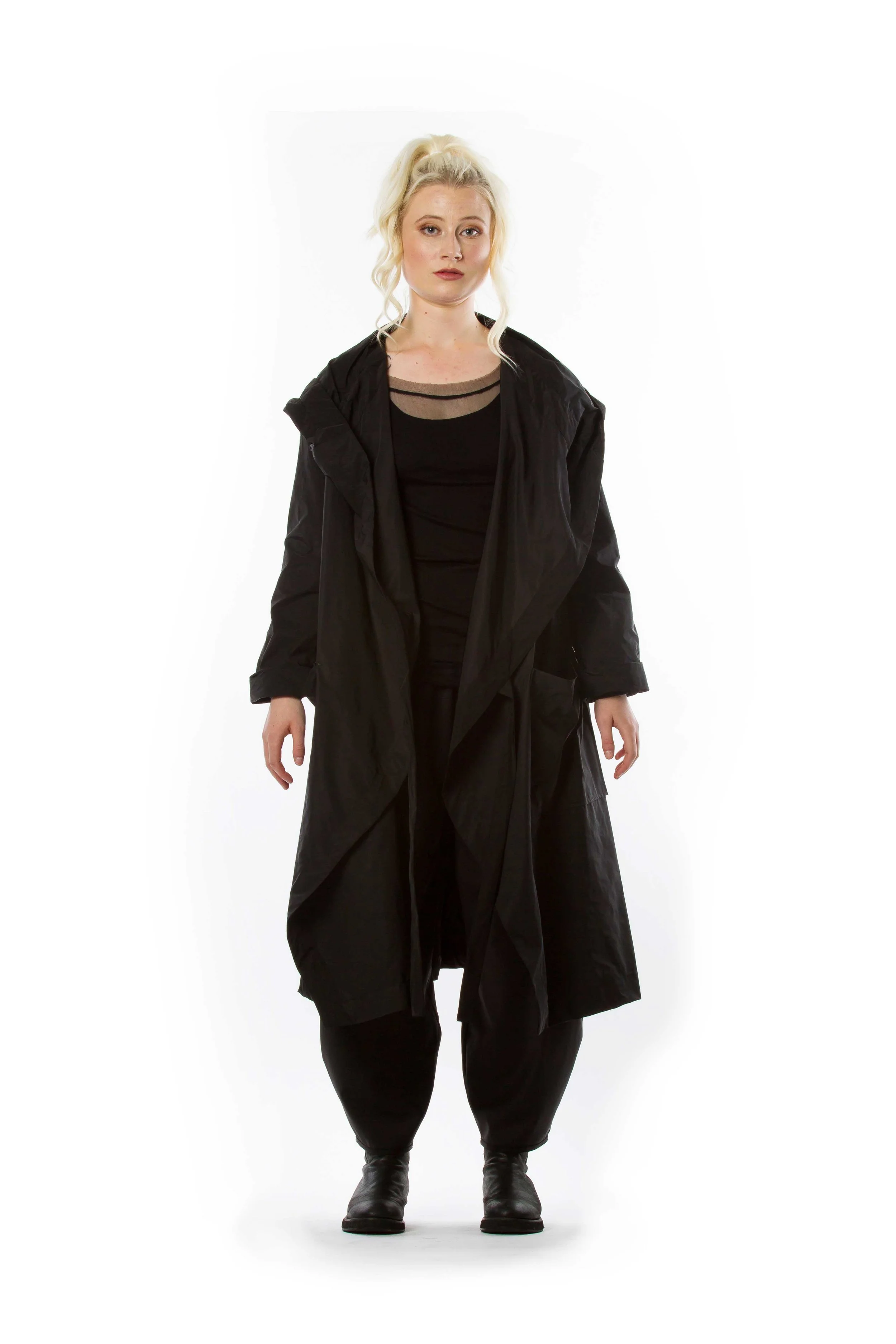 The Cupboard Diane Burkhardt Essential Singlet Essential Silk Mesh Shirt Sagi Taffeta Hooded Raincoat Harmonie Pant Front.jpg