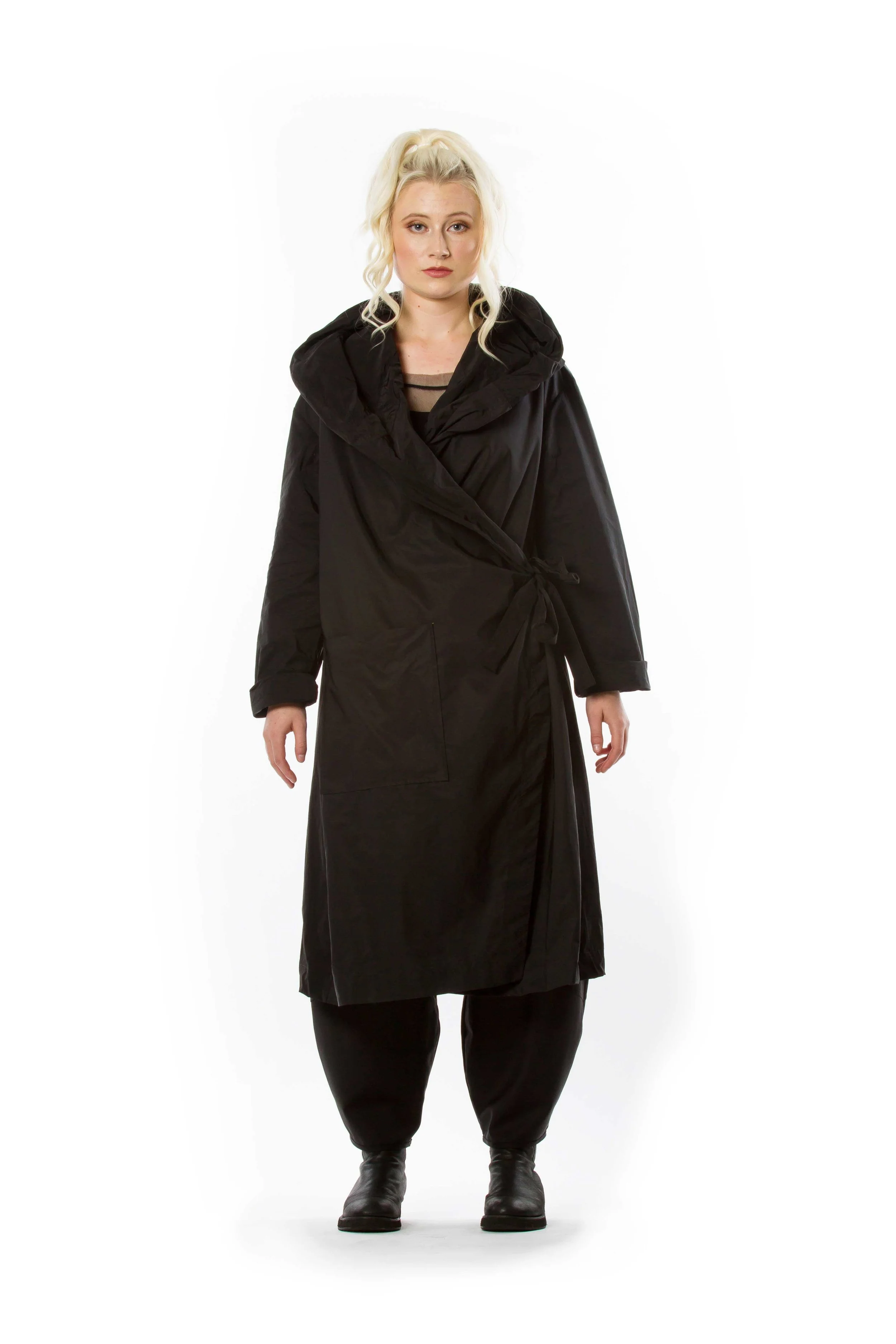 The Cupboard Diane Burkhardt Essential Singlet Essential Silk Mesh Shirt Sagi Taffeta Hooded Raincoat Harmonie Pant Front Closed.jpg