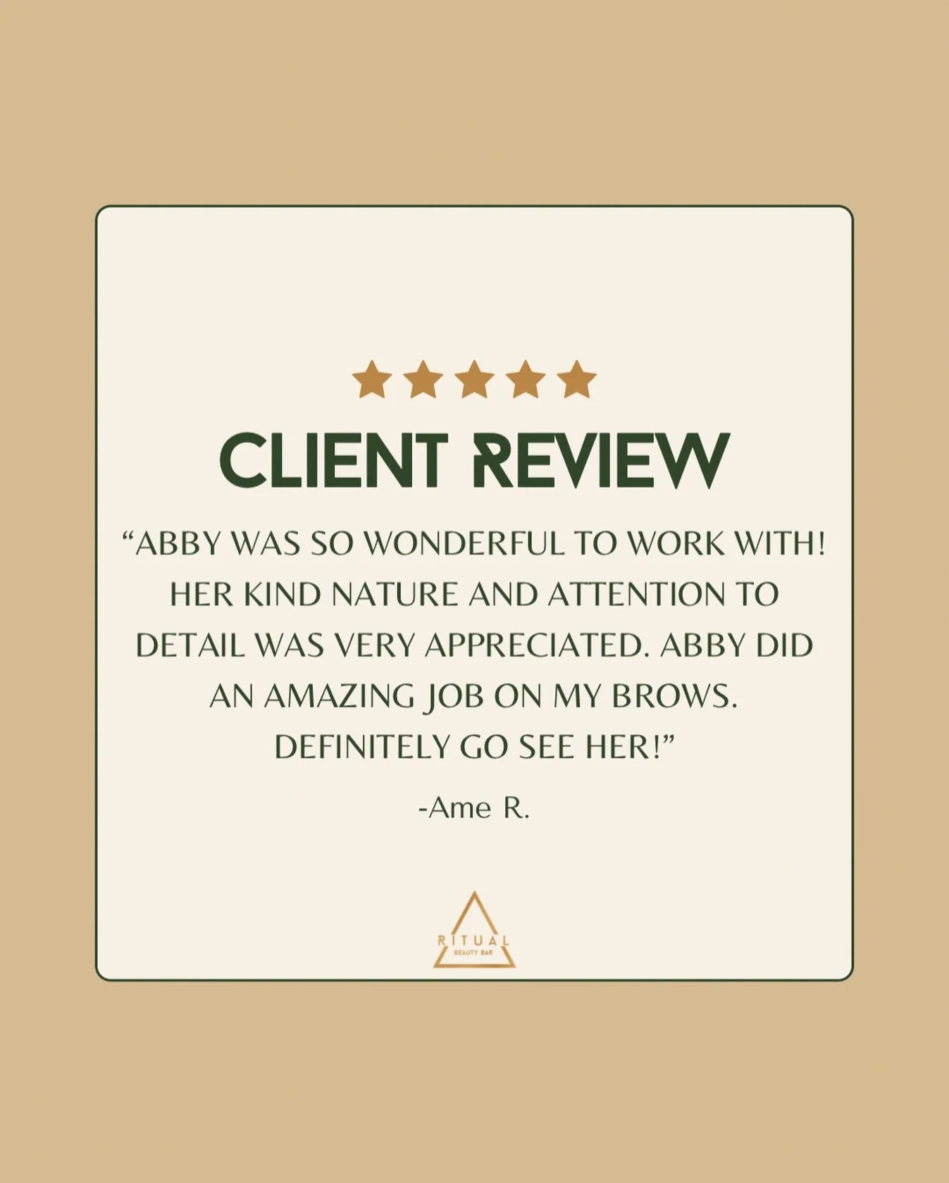 &bull; &ldquo;Her kind nature and attention to detail was very appreciated. Abby did an amazing job on my brows.&rdquo; - Ame R. ✨ Book your appointment online now! &bull; #RitualBeautyBar 
.
.
.
.
.
.
.
 #bendbrows #bendsalon #bendbrowlamination #br