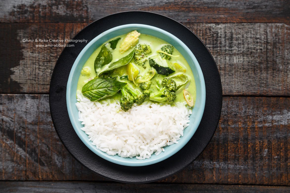 Veg Thai Green Curry With Rice Food Photography in Mumbai
