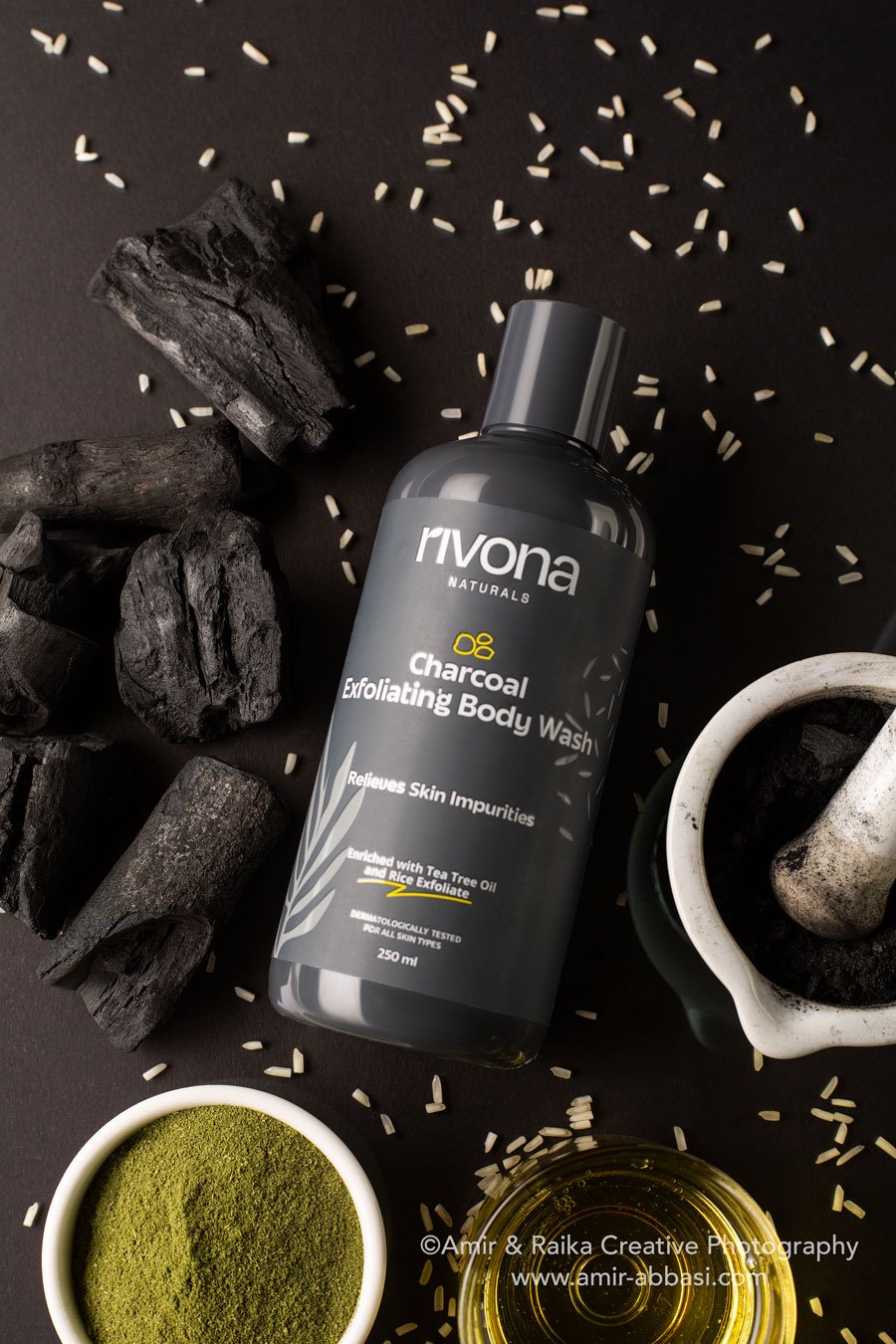 Transforming skincare into artistry: Dive into the depths of indulgence with our charcoal exfoliating body wash, captured in exquisite detail by a professional product photographer in Mumbai.