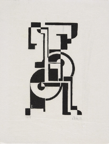 Walter Dexel was not restricted to panel paintings but also worked as a typographer, an advertising designer and designed interiors and stage settings. In 1928 he wrote a book entitled “Das Wohnhaus von Heute” together with his wife Grete Dexel, which reflects the artist’s interest in the issues of modern living, which the artist showed from an early age. In 1921 he developed a close friendship with the Dutch De Stijl artist Théo van Doesburg. During the same year Dexel had several exhibitions at Herwarth Walden’s Berlin gallery “Der Sturm”.