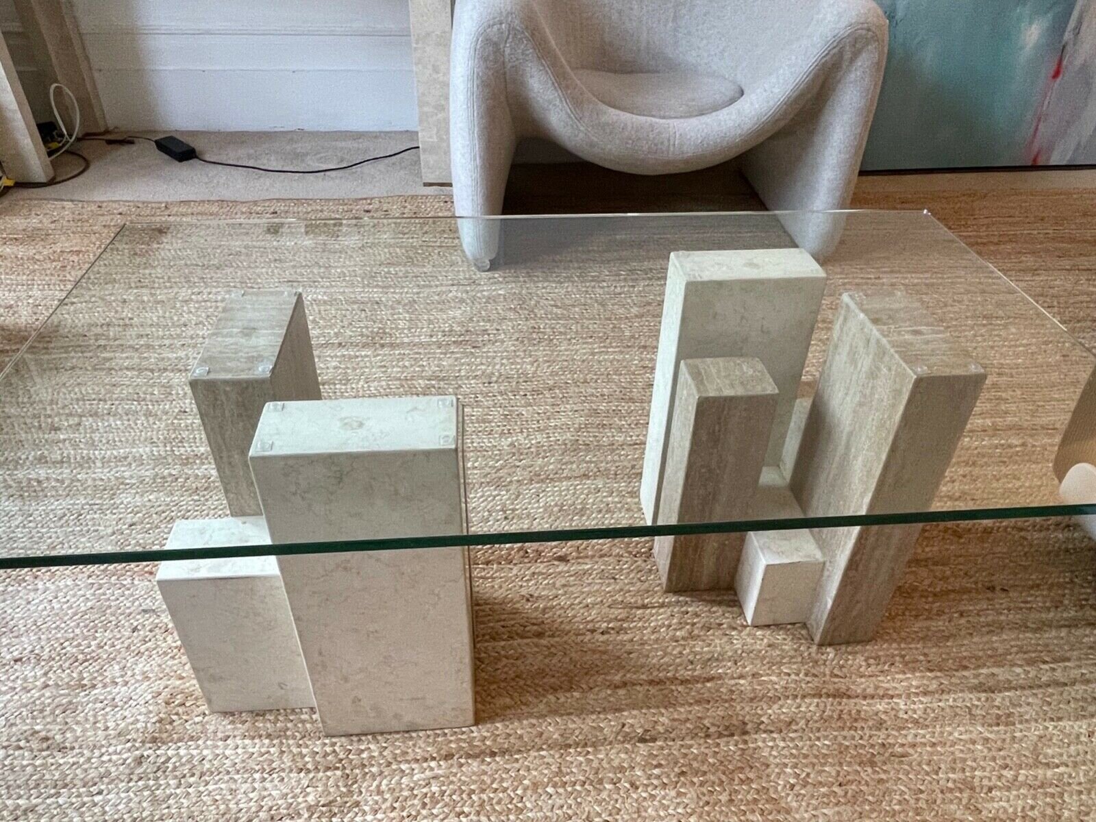  travertine pillar tetris coffee table £600