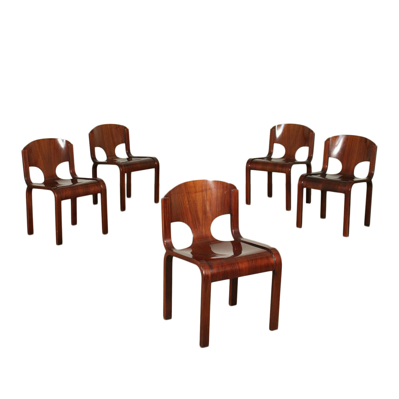 5 80's Italian Veneered Wood chairs