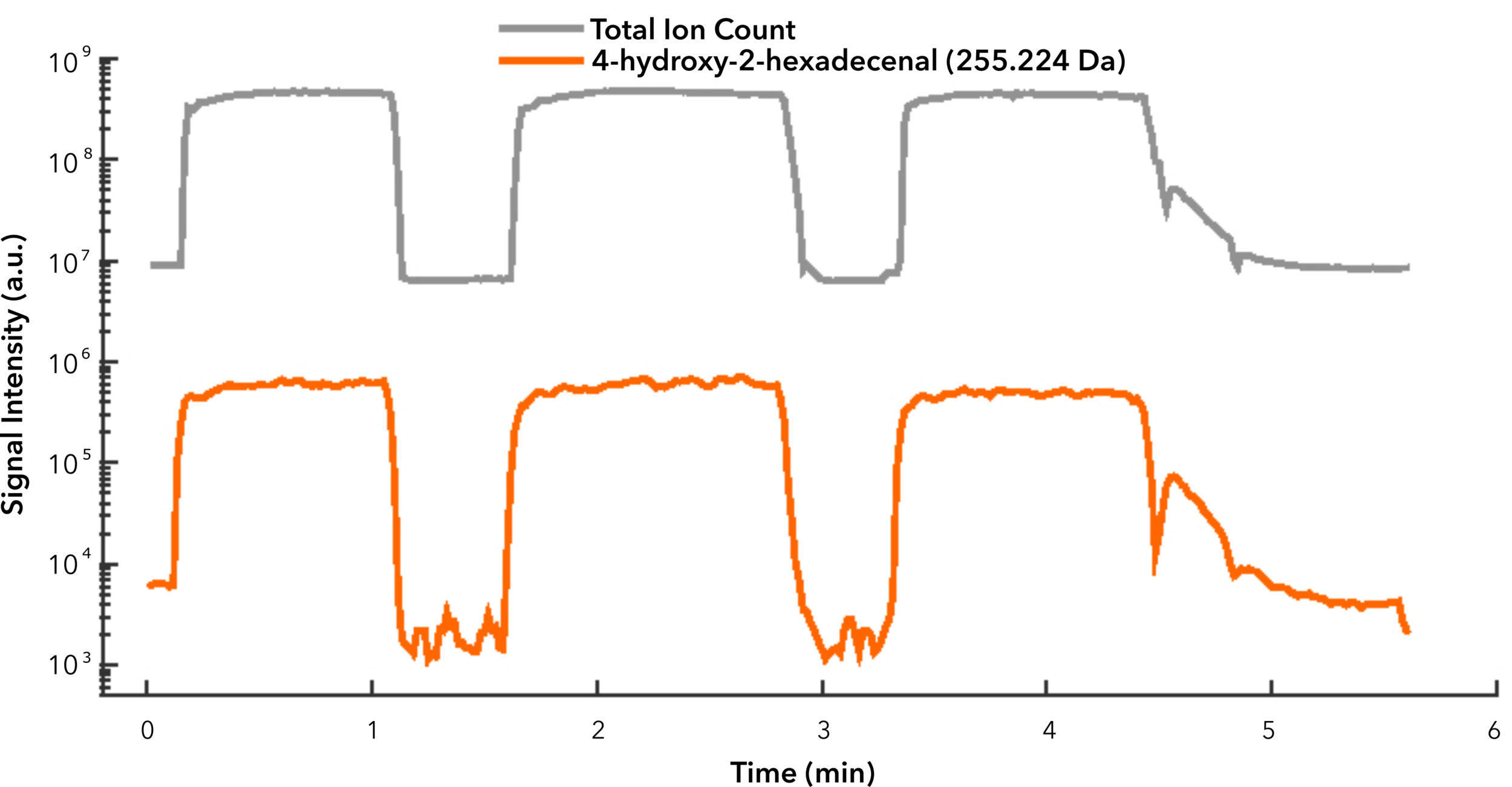 Time evolution of the signals detected by the SUPER SESI-MS.