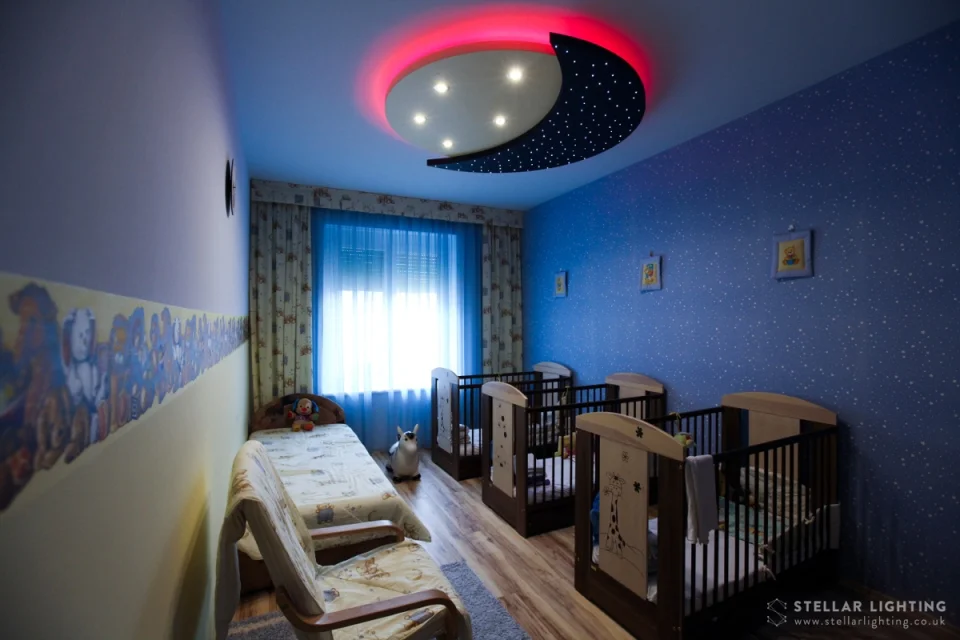 LED star ceiling - day and night children's room lighting with pink edge light