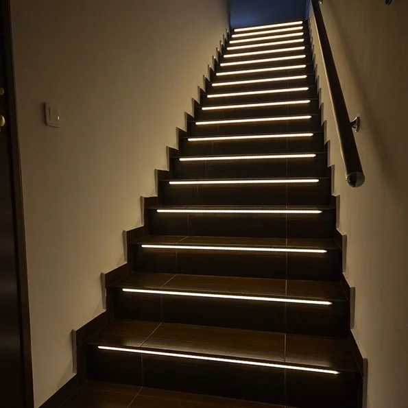 Stair lighting installed on open staircase