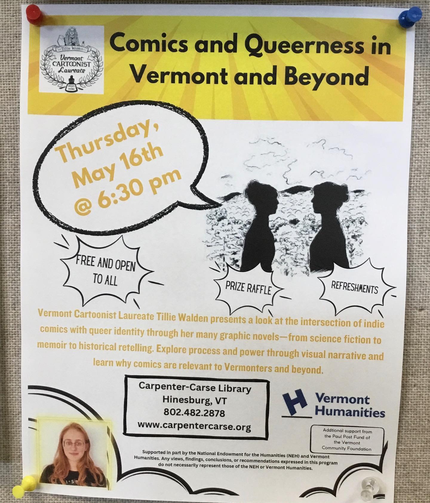 Save the date- Thursday, May 16th at 6:30pm.  @tilliewalden will be here!  Join us for an informative and interesting talk with this local artist and author who happens to be Vermont&rsquo;s Cartoonist Laureate.  We will have refreshments and a book 
