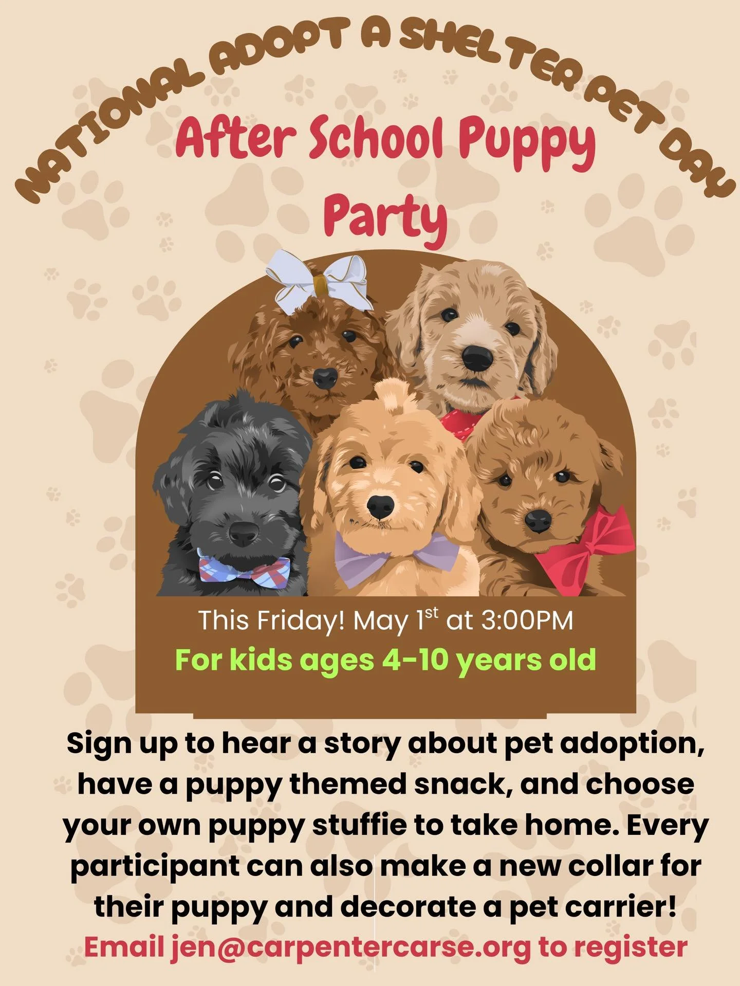 We still have a few spots left! Contact jen@carpentercarse.org to reserve a space for your rising kindergartner or grade schooler!