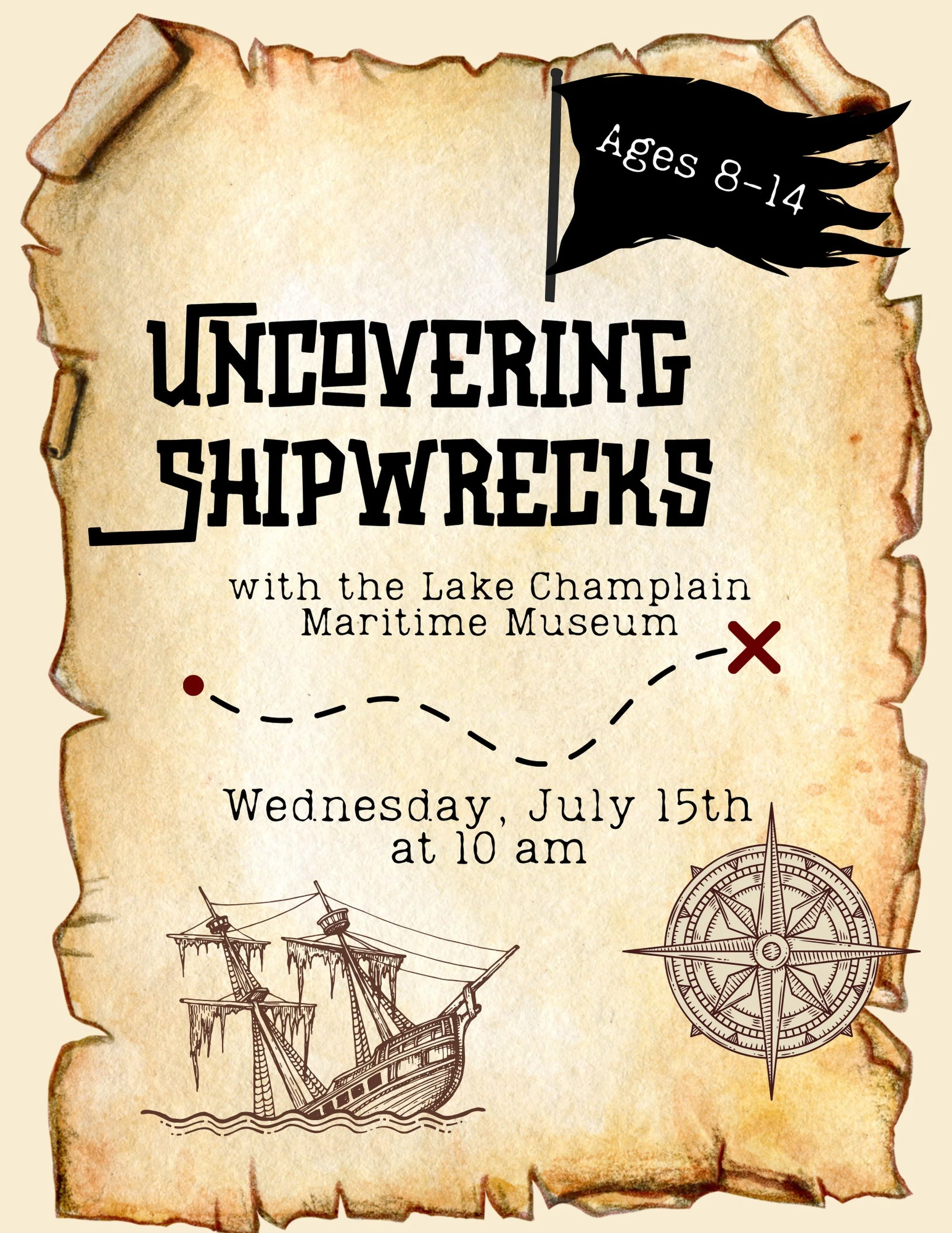 We still have a few spots open in this week&rsquo;s summer reading club, &ldquo;Uncovering Shipwrecks with the Lake Champlain Maritime Museum.&rdquo; This program is for students ages 8-14 and begins at 10:00 AM on Wednesday, July 15th. Registration 