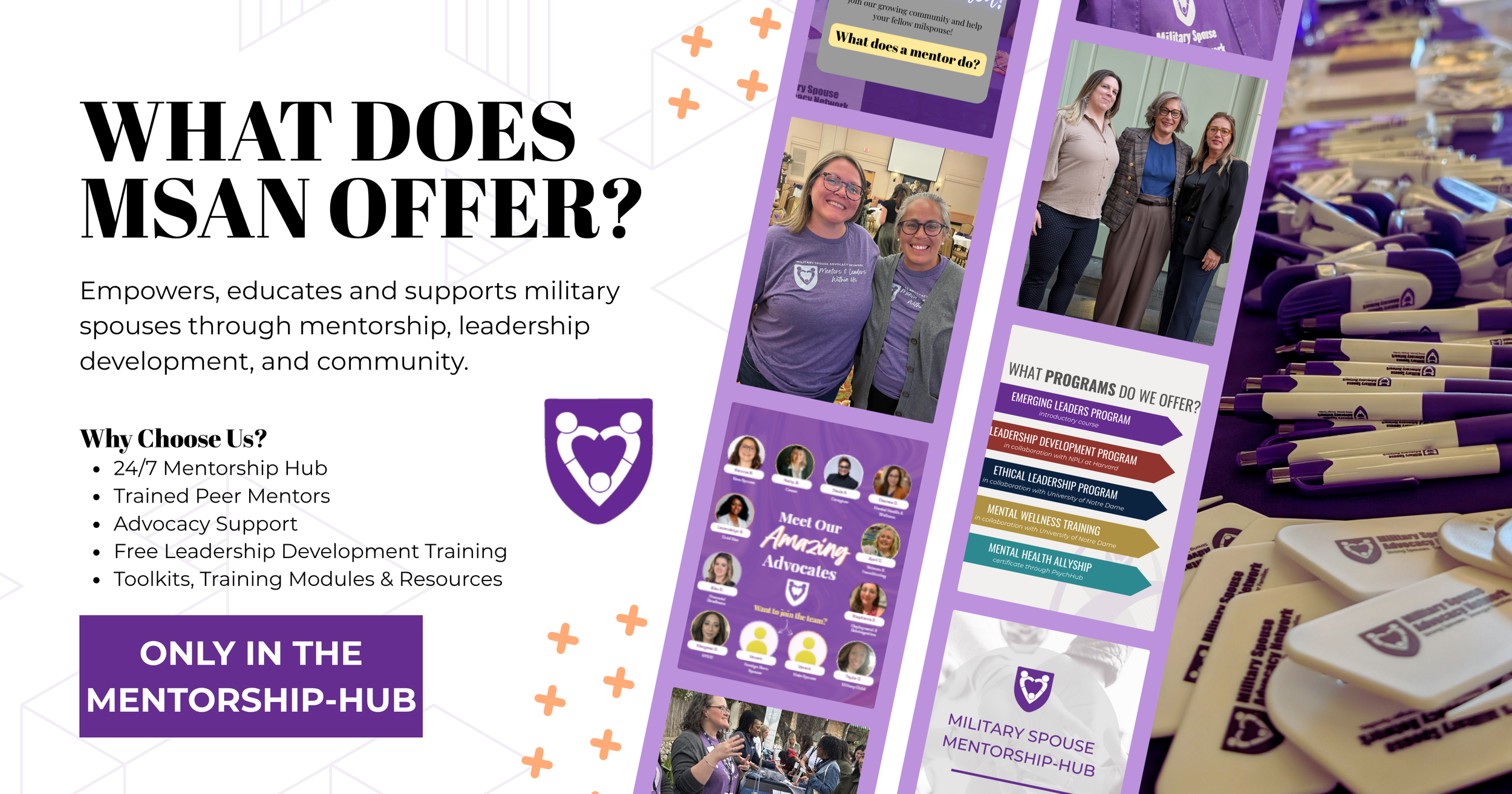 What does MSAN offer banner with staff and volunteer photos, programming information, and table products
