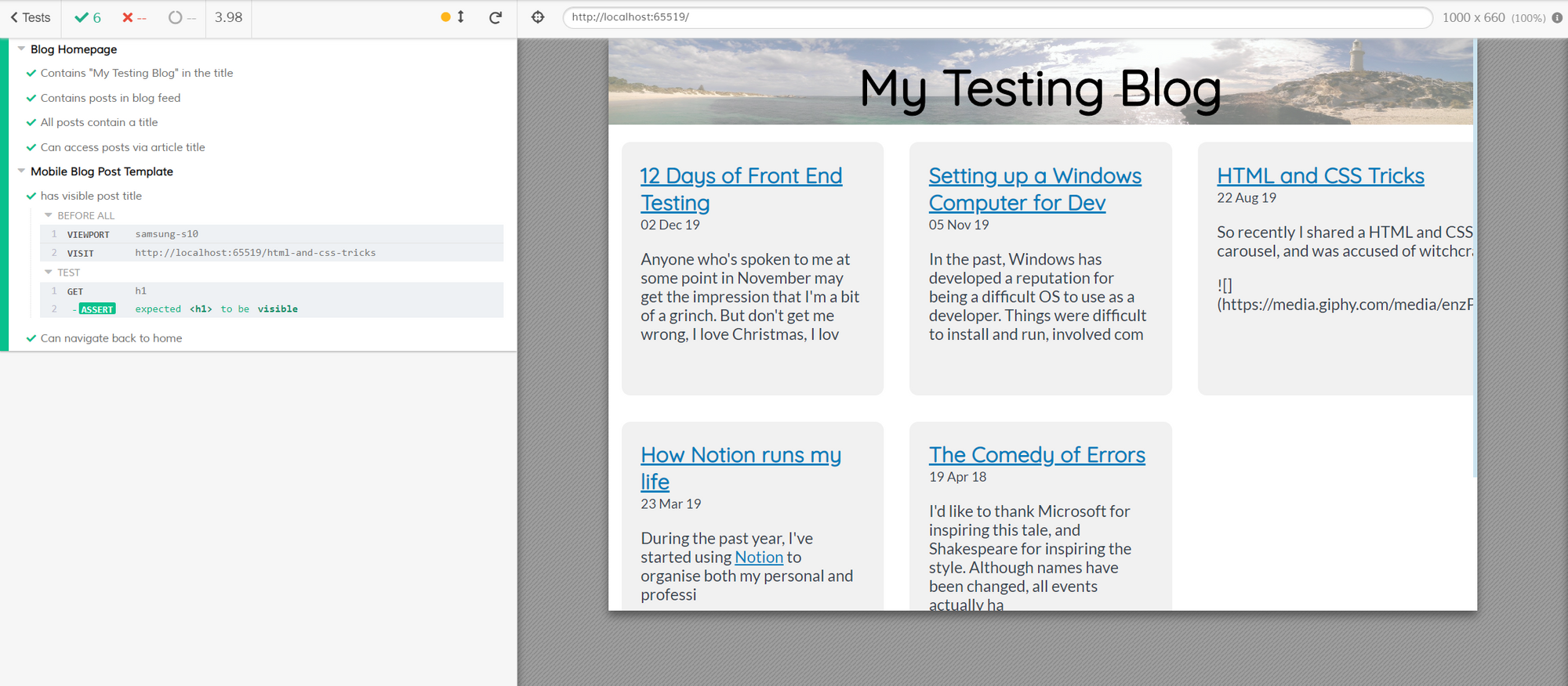 Cypress testing dashboard