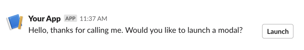 Bot message response with inviting text and launch button