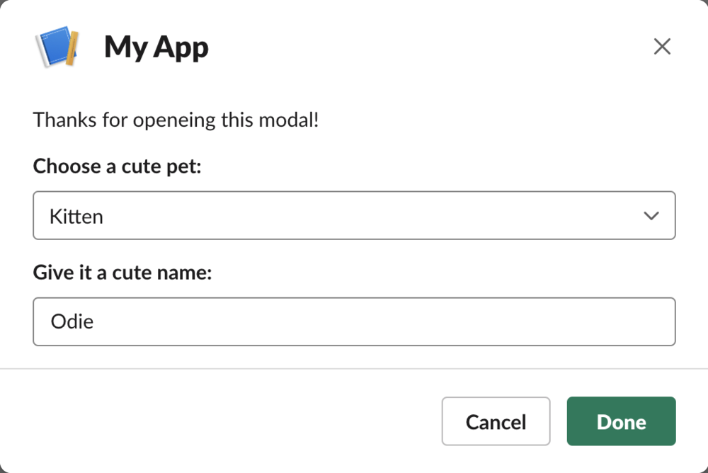 Modal with dropdown and input elements