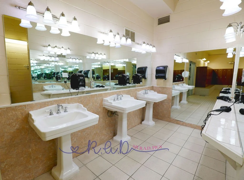 women's locker room with complimentary hair dryers
