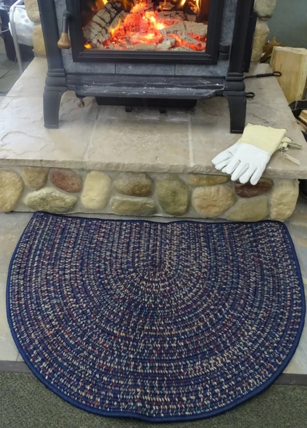 Tweed Braided Hearth Rug - Navy Blue