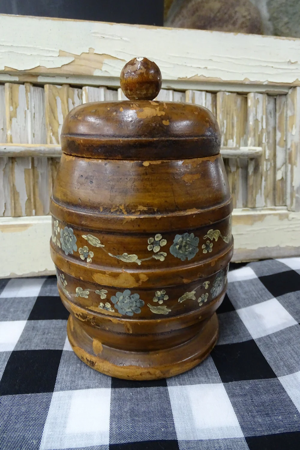 Antique Turned Wood Treen Tobacco Jar with Hand Painted Flowers — Warmth &  Cheer