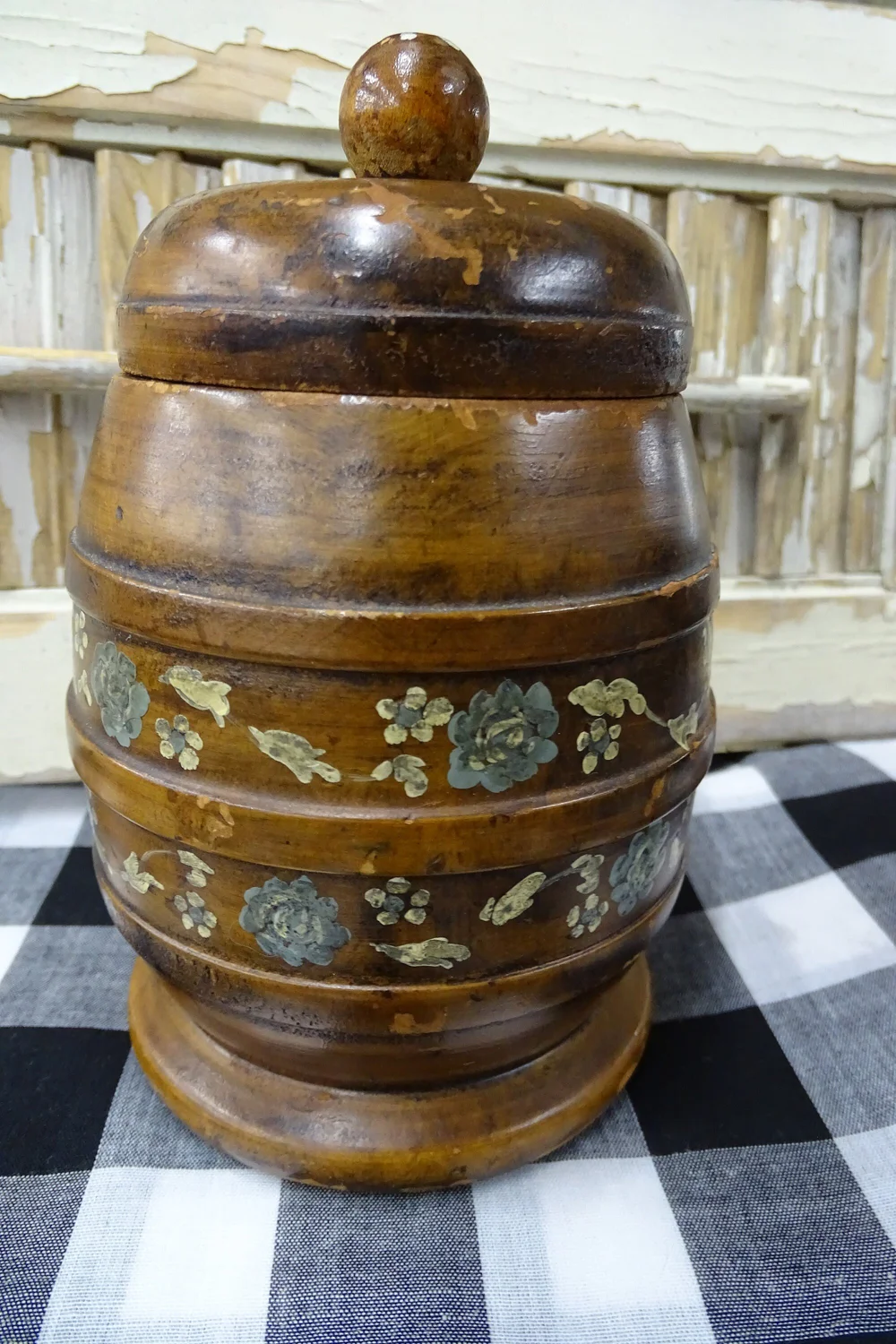 antique wooden tobacco jar 19th Century Turned Wood Jar. Treen Vintage Wooden Tobacco Jar Hand