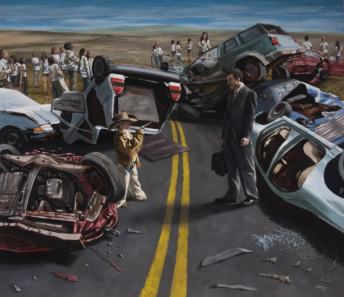  the chaotic event unfolds. part 1. oil on panel 