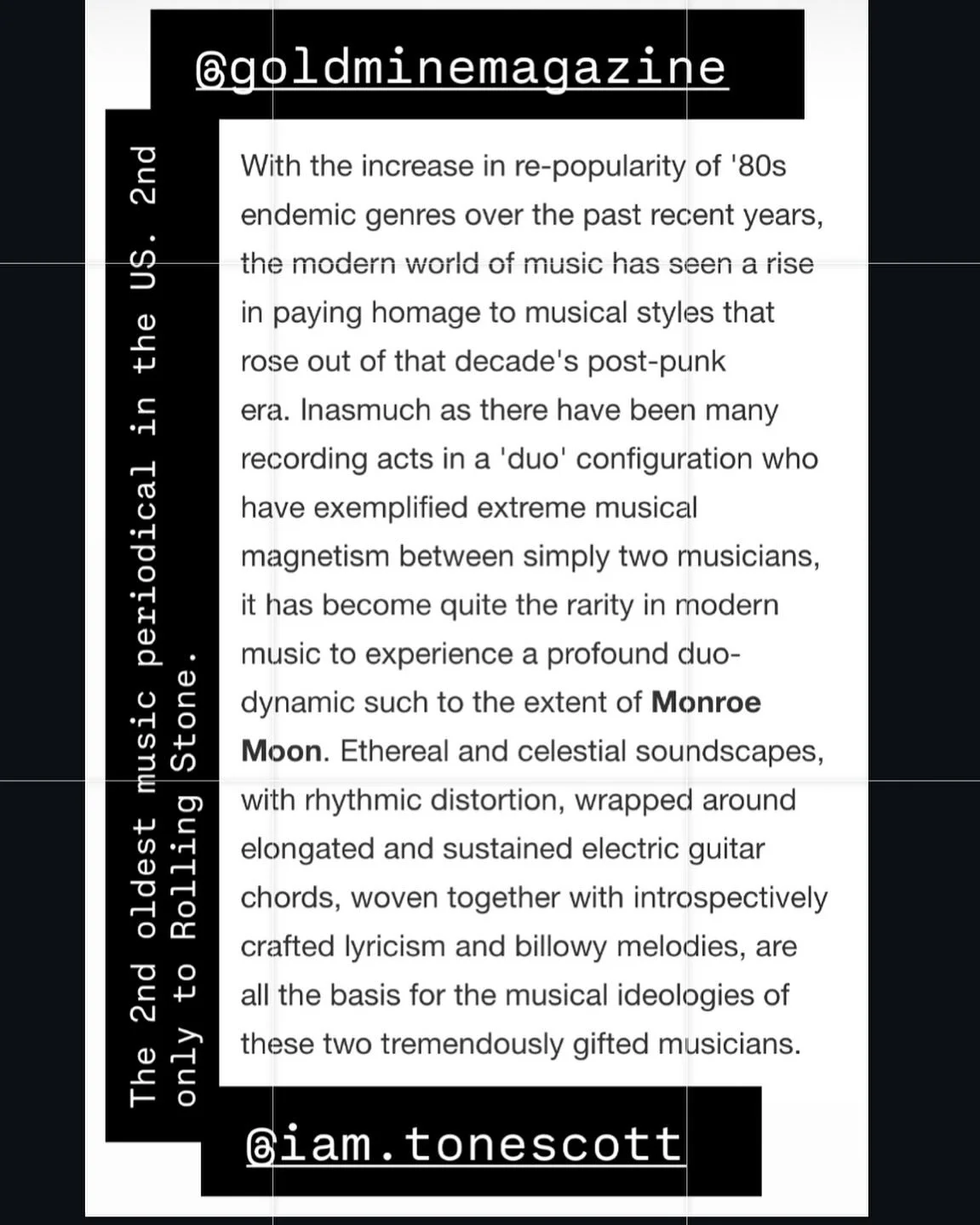 We struck gold! 💥 Huge thanks to @goldminemagazine Goldmine Magazine and @iam.tonescott for the spotlight, we&rsquo;re honored, humbled, and fired up.