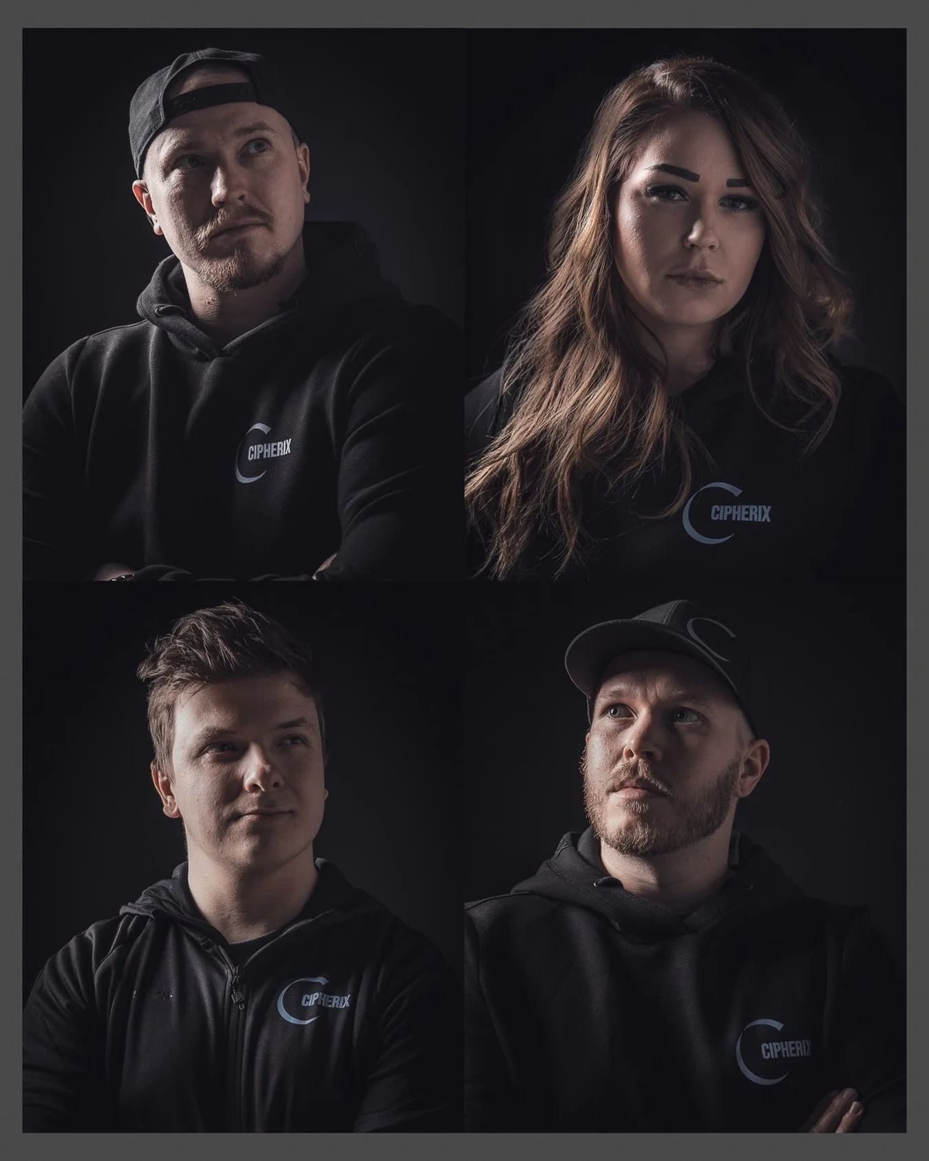 Henkil&ouml;st&ouml;- ja markkinointikuvia kyberturvayhti&ouml; Cipherixille. Toiveissa oli tummaa ja mystisen tyylik&auml;st&auml; kuten aiheeseenkin hyvin sopii. Olin miettinyt etuk&auml;teen muutamia eri valaisuja malliksi, ja yhteisen ideoinnin j