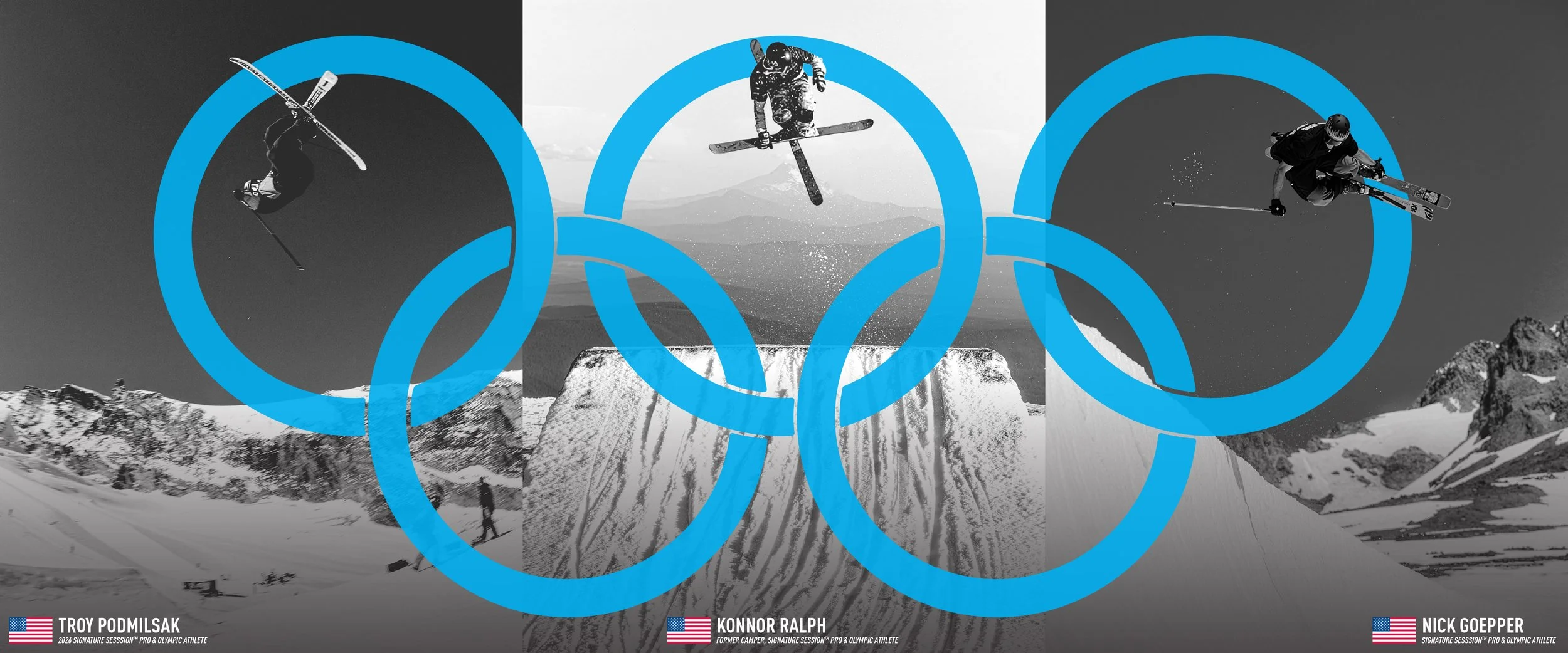 Photo of Olympians Troy Podmilsak, Konnor Ralph, and Nick Goepper