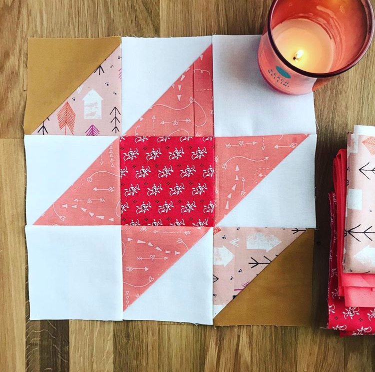 Old Mohawk Quilt Pattern Half Square Triangle Beginner Pattern Contrary Wife Quilt Block with candle