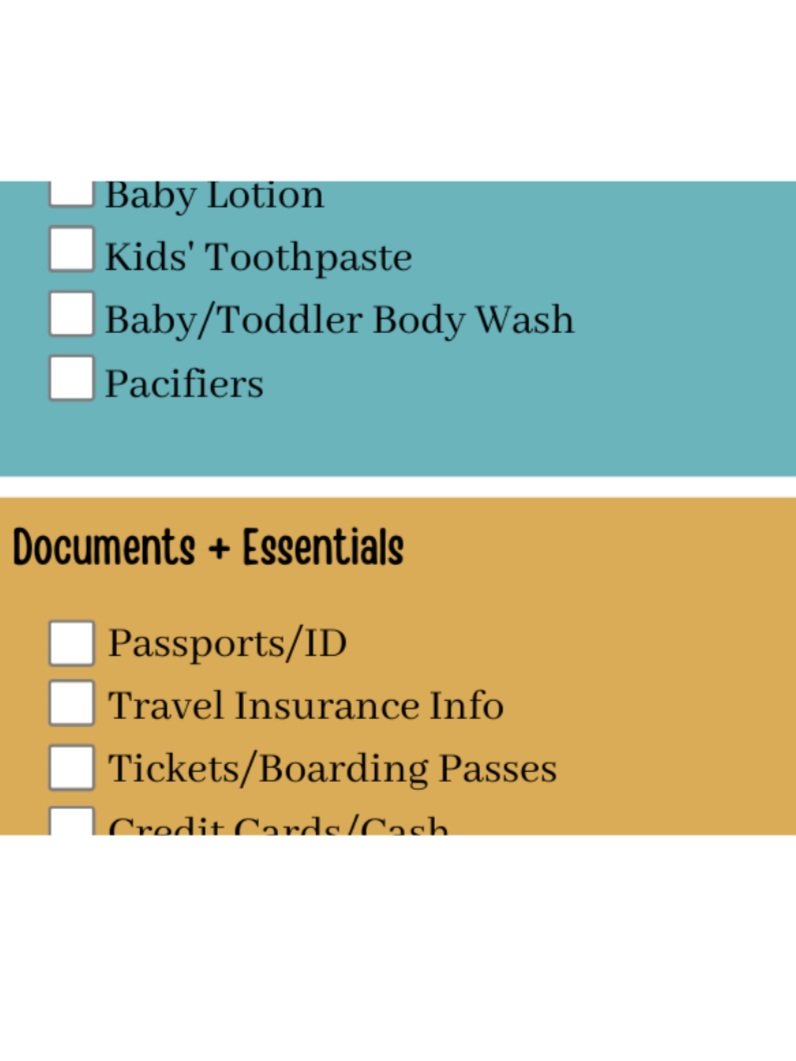 Family packing check list. Great for you to use when packing for any vacation.