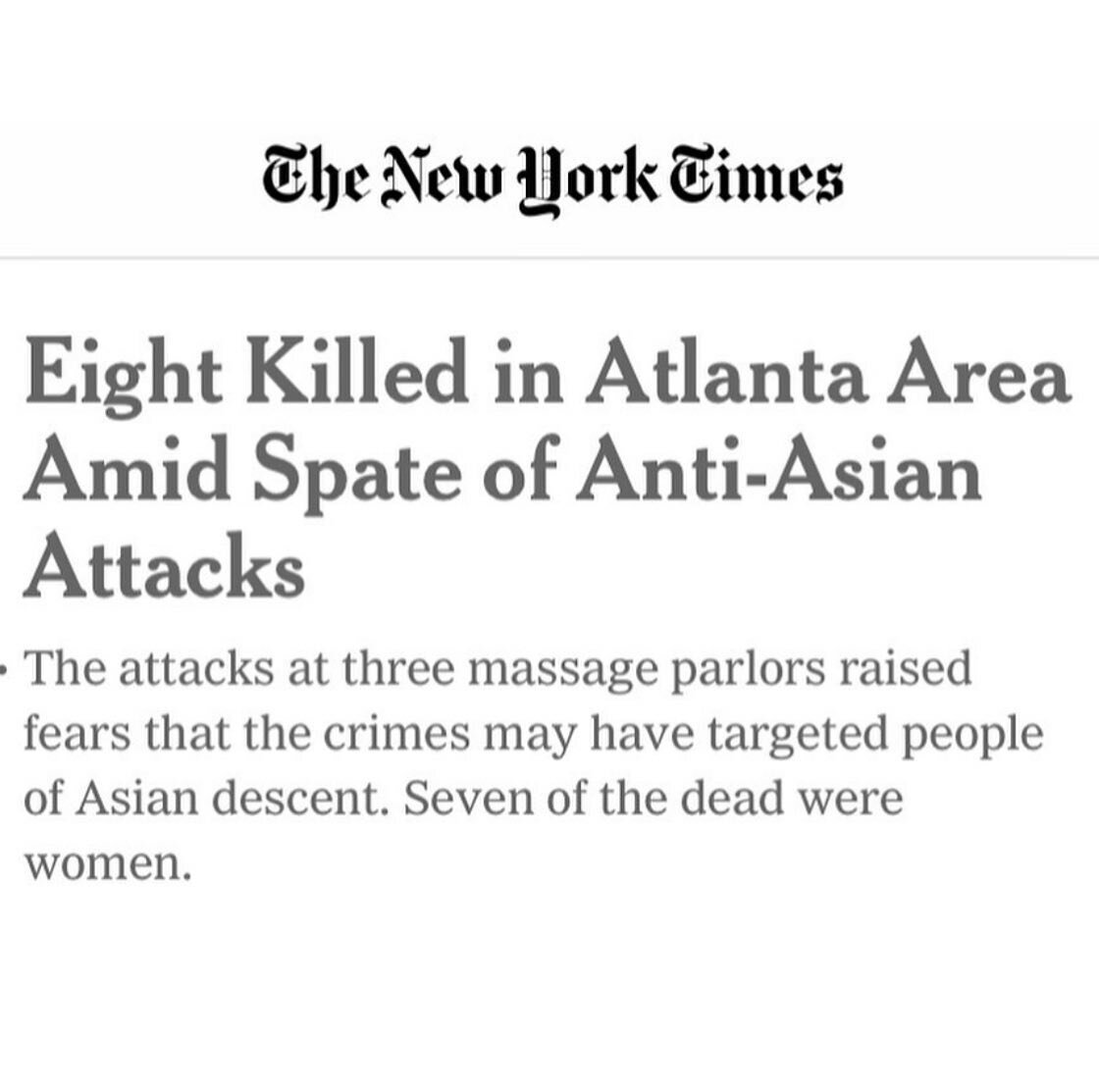 Some reports are trying to spin this and imply it wasn&rsquo;t racially motivated. Fetishizing, hunting down and slaughtering Asian women IS A HATE CRIME. This horrifying act of terror on top of the numerous recent attacks on defenseless elderly Asia