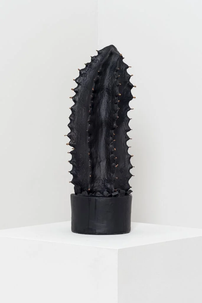 Elana Bowsher, Untitled , 2017, Stoneware, glaze, wire, glass, enamel, 19 x 7 x 6.5 in