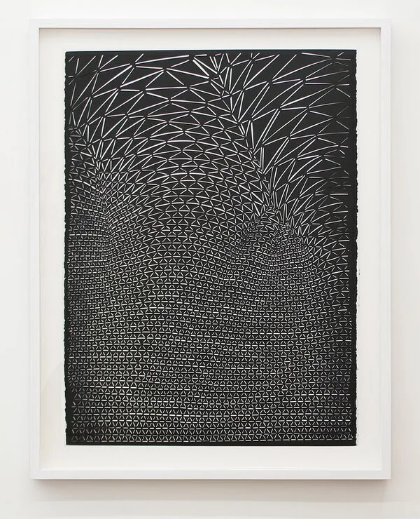 Adam Feibelman, Thunderhead (Updraft) , 2016, Hand-cut paper, frosted acrylic, and frame, 36 x 28 in