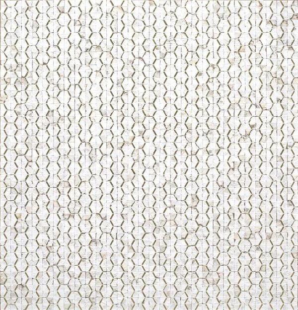 Robert Larson, Thin Gold Line , 2016, Discarded Marlboro cigarette packing on linen, 42 x 40.5 in