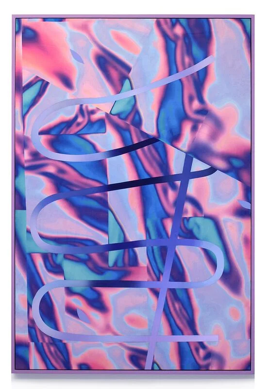 Anne Vieux, Repeat XVI, 2016, Acrylic paint, inkjet print and synthetic suede on panel, 37 x 54 in / 94 x 137 cm