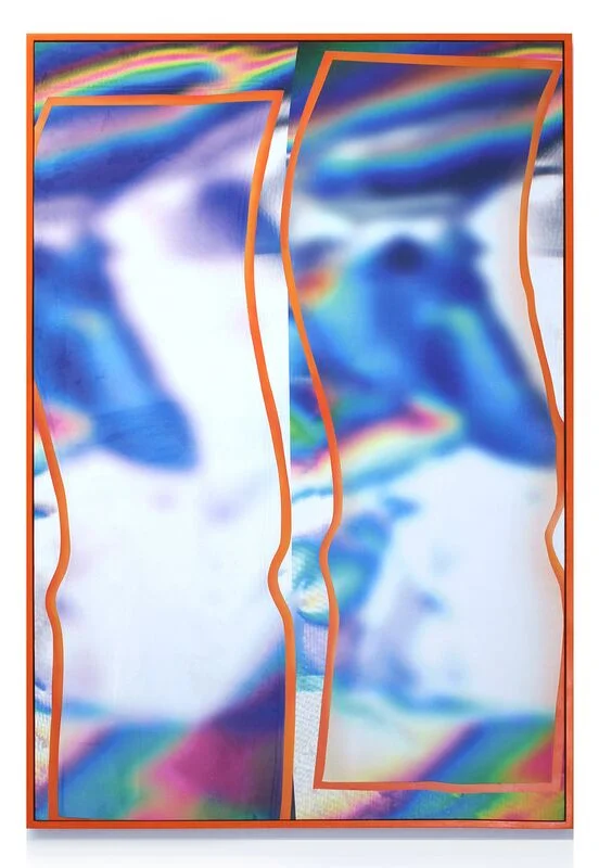 Anne Vieux, Repeat XVII, 2016, Acrylic paint, inkjet print and synthetic suede on panel, 37 x 54 in / 94 x 137 cm
