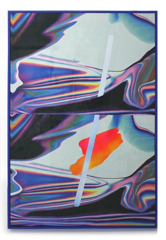 Anne Vieux, Repeat XX, 2016, Acrylic paint, inkjet print and synthetic suede on panel, 94 x 137 cm / 37 x 54 in