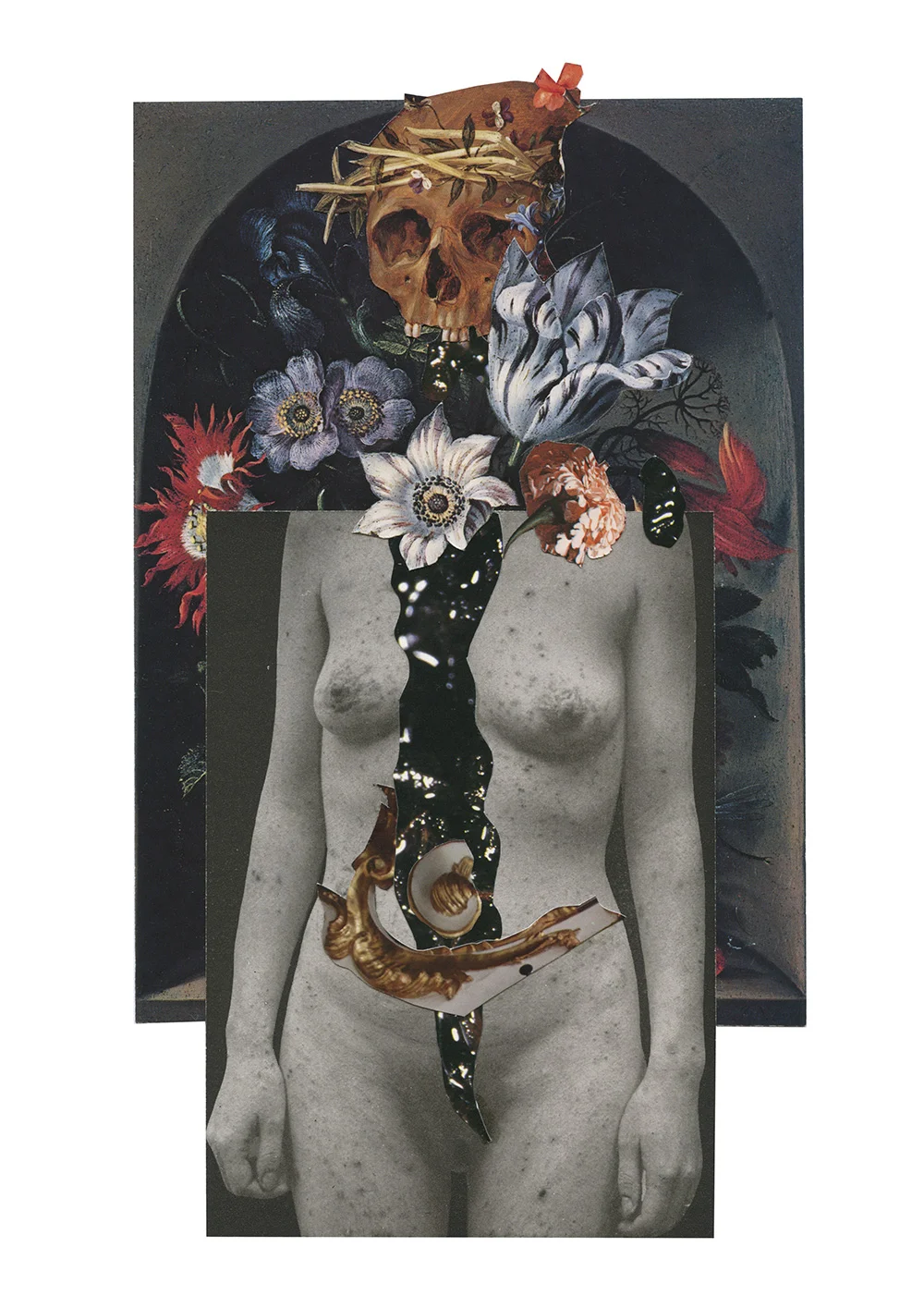 King of worms - Growth 2015, hand-cut collage on found image, 9 x 6 in