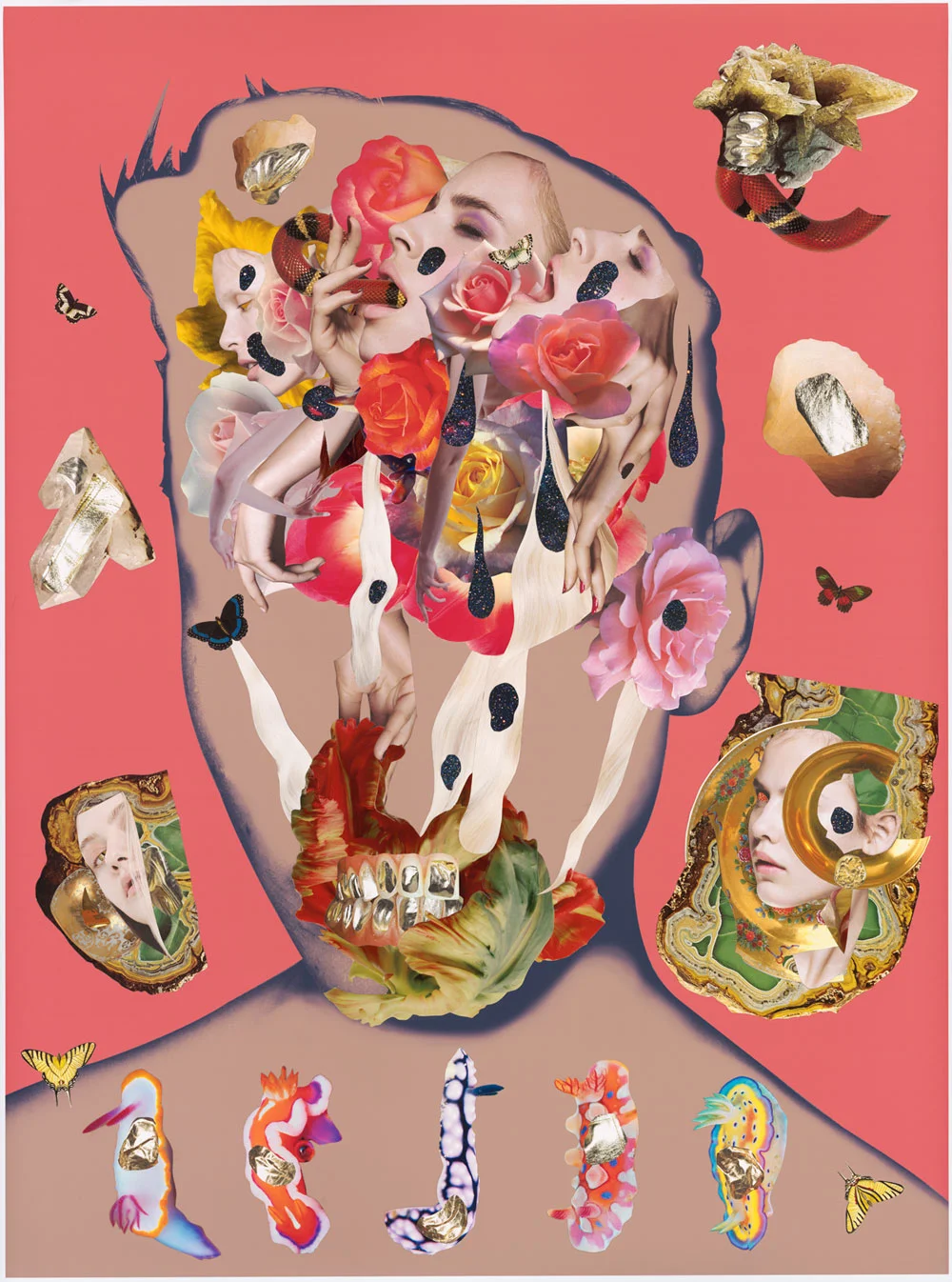 The denial of death 1 - 1, 2015, hand-cut collage on paper, 40 x 30 in