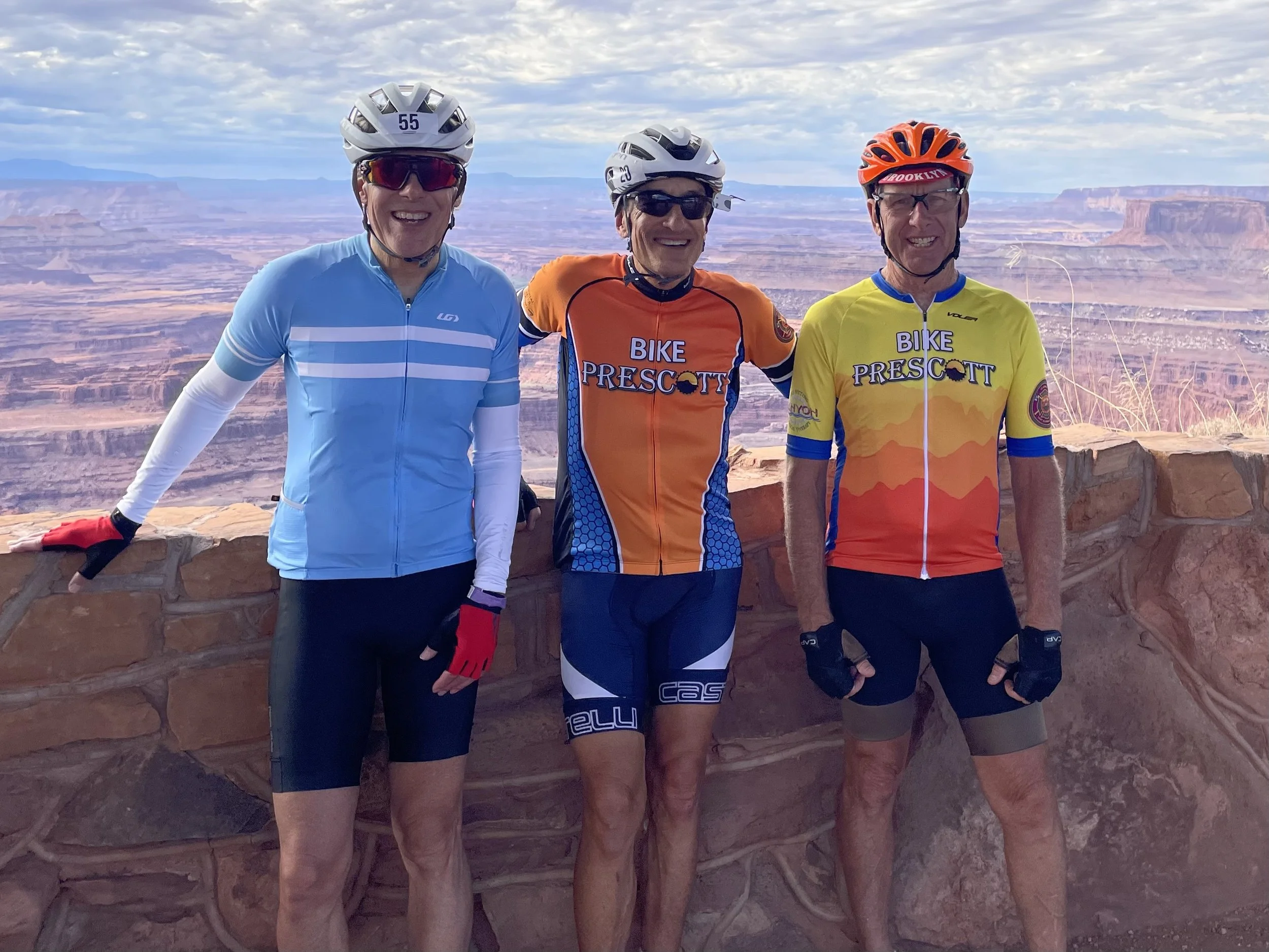 3 riders from the Prescott AZ cycling club at Dead Horse Point State Park