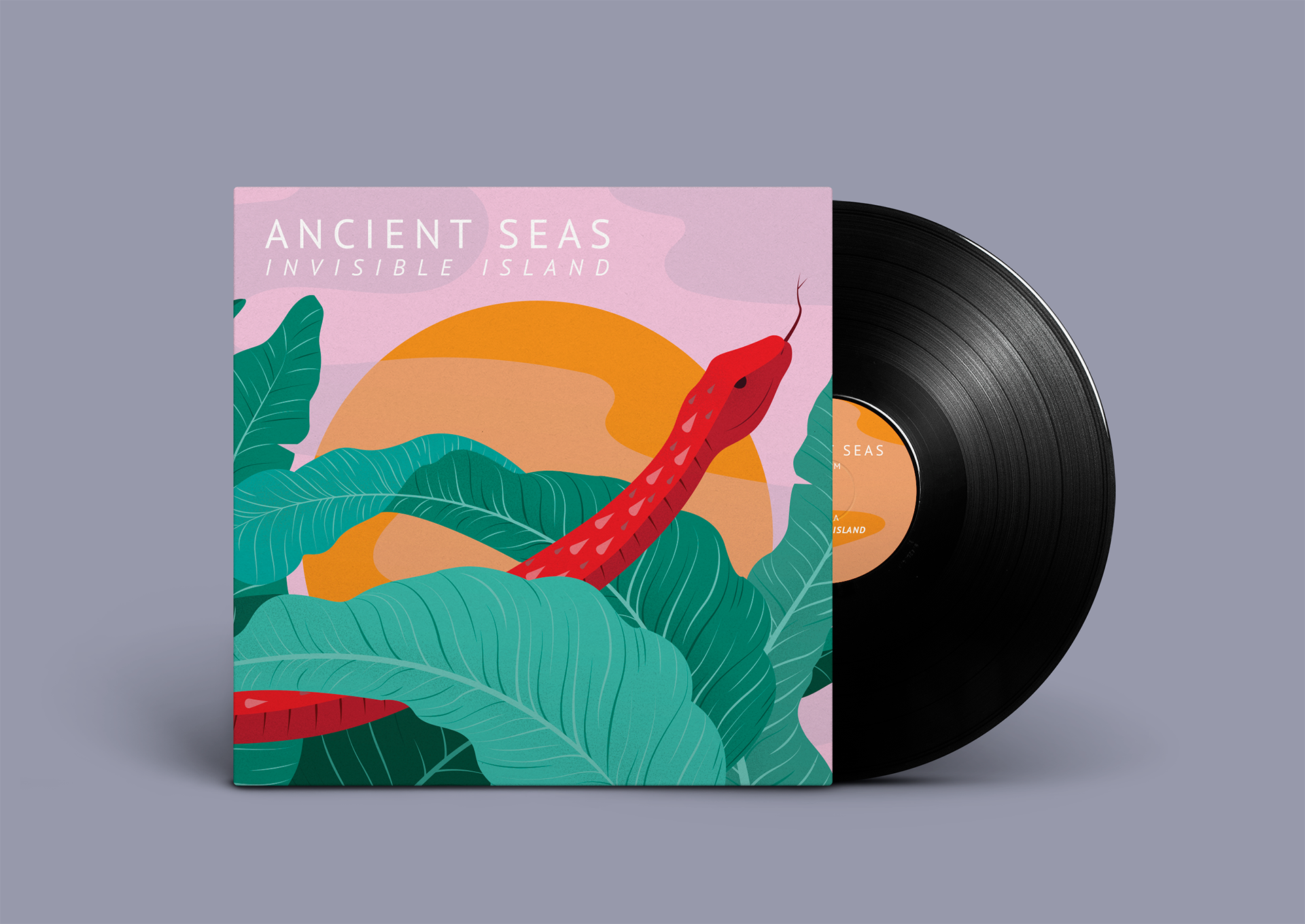  Ancient Seas, Invisible Island 7” record packaging design and illustration.  