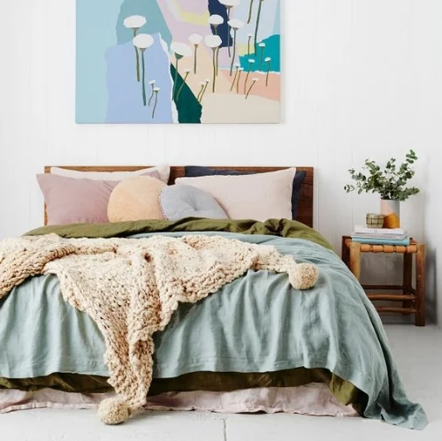 The Pastels : This would be a teenagers dream bedroom! I love the combination of pastels with the olive green and tobacco colours.