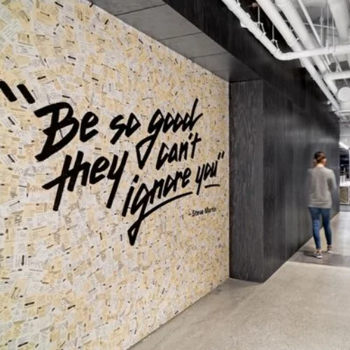 Or why not combine both art and graphics to create a unique piece of art for your lobby space that grabs visitors attention.